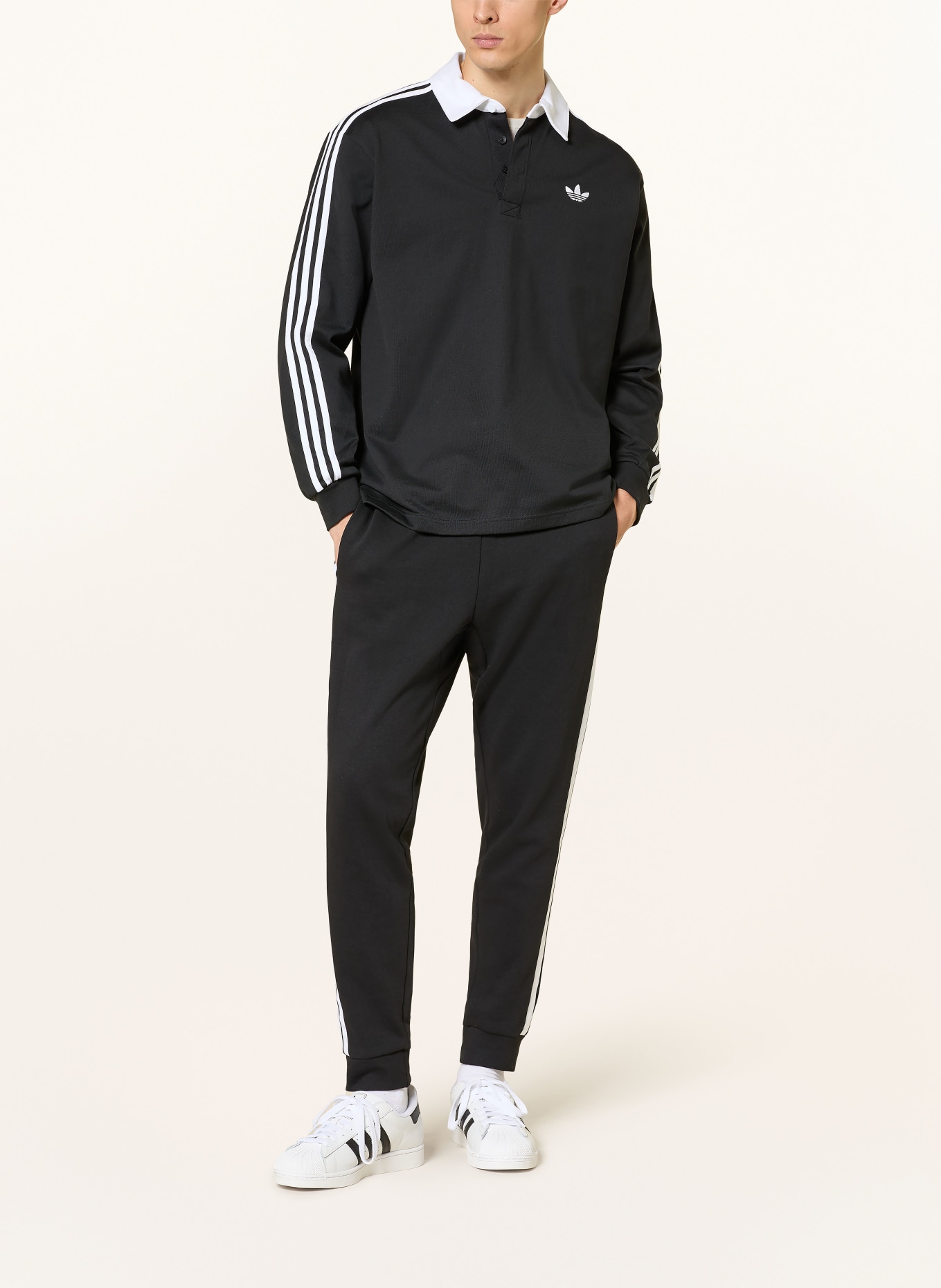 adidas Originals Rugbyové tričko 3-STREIFEN: ČERNÁ / BÍLÁ