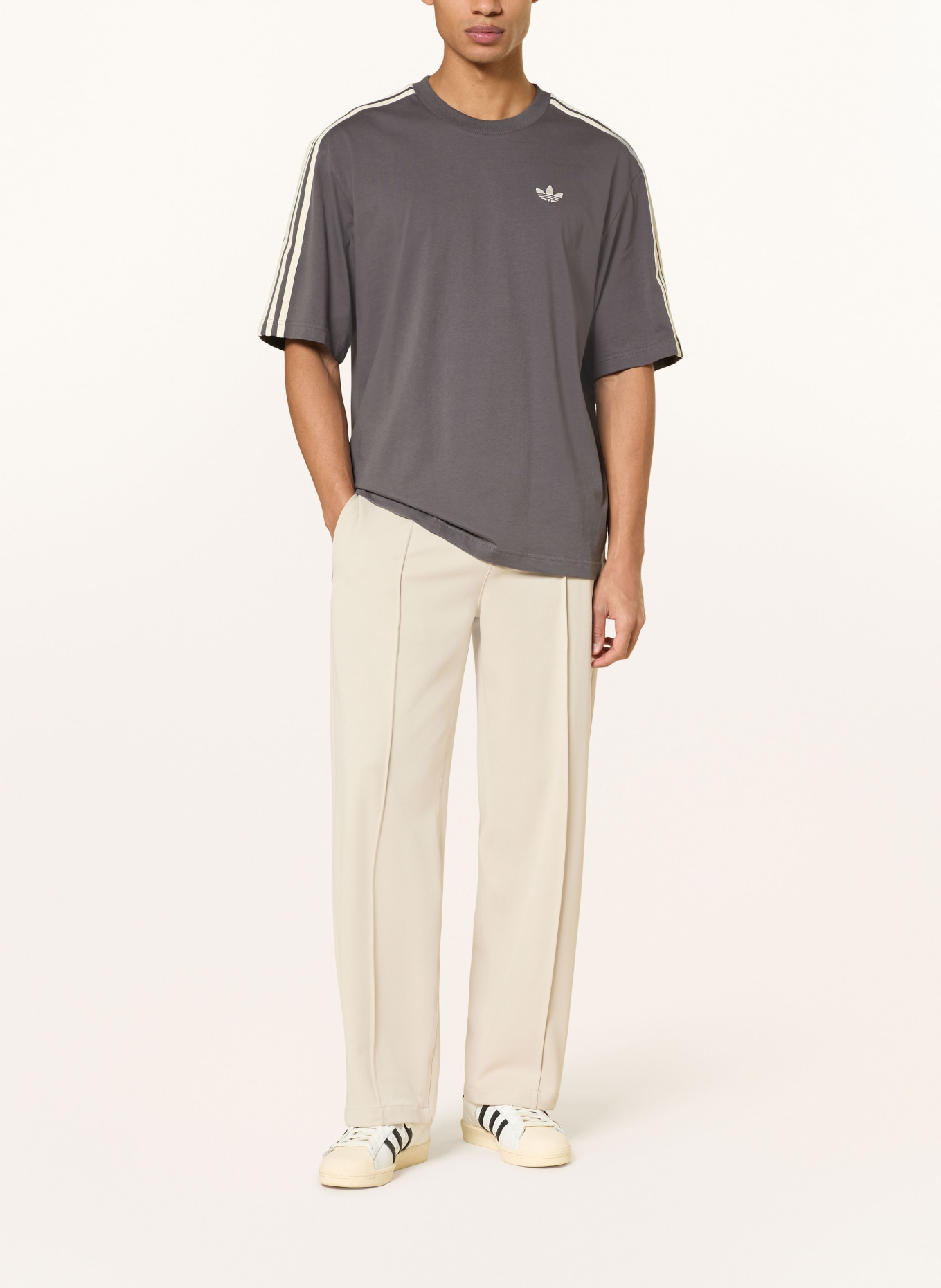 adidas Originals Oversized shirt 3-STRIPES: TAUPE / CREAM