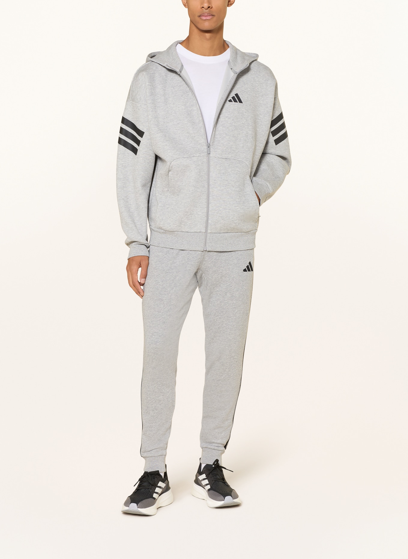 adidas Hoodie FUTURE ICONS 3-STRIPES: HELLGRAU / SCHWARZ