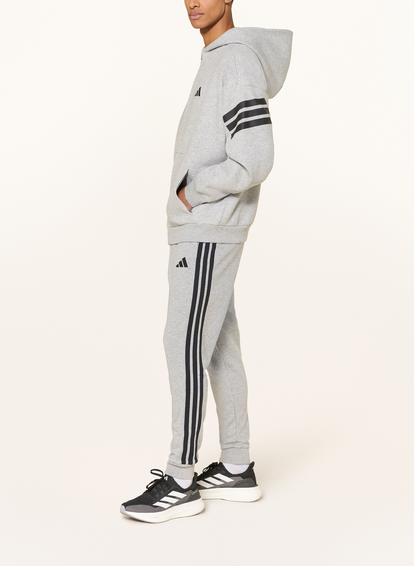 adidas Hoodie FUTURE ICONS 3-STRIPES: HELLGRAU / SCHWARZ