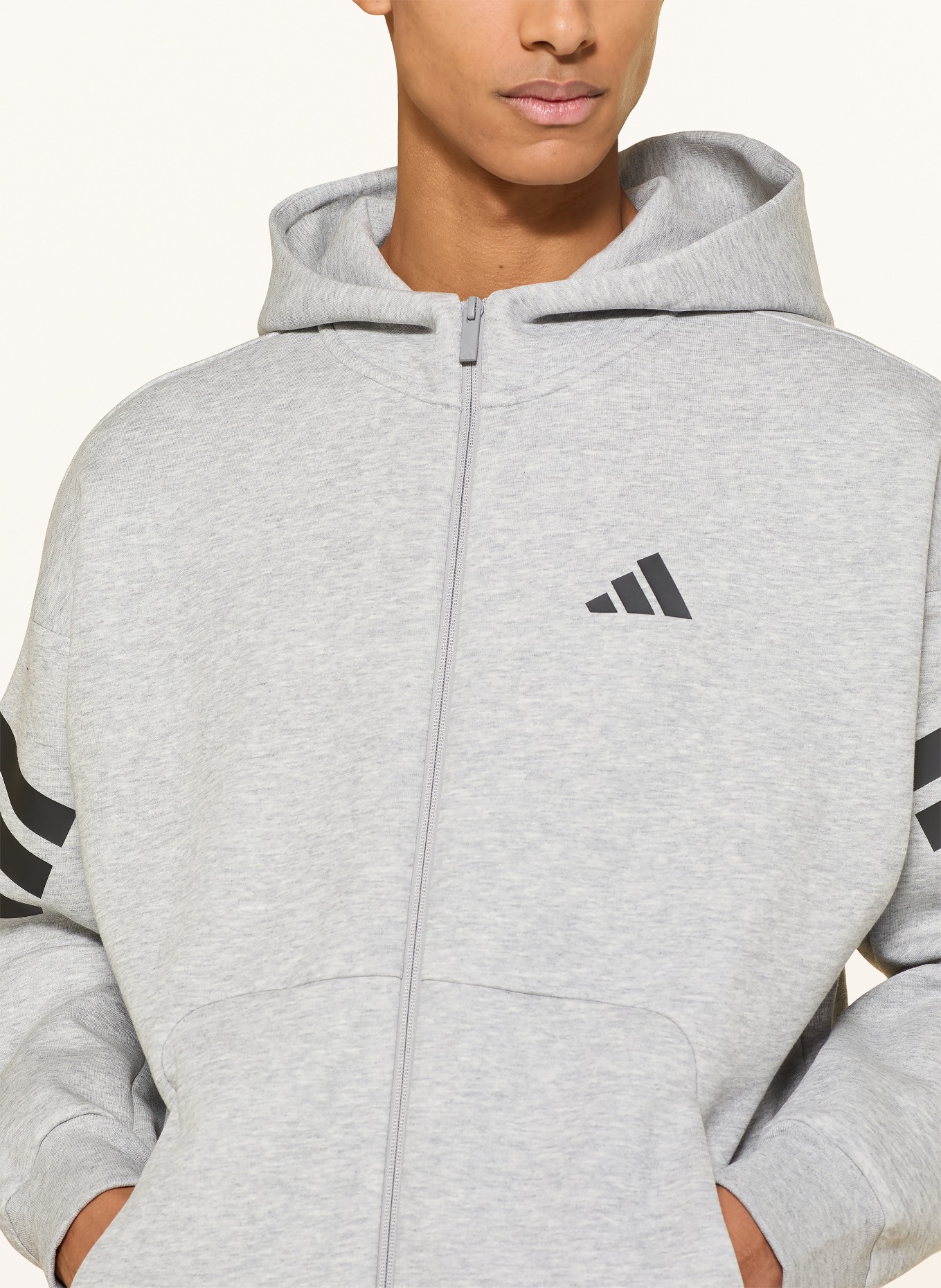 adidas Hoodie FUTURE ICONS 3-STRIPES: HELLGRAU / SCHWARZ