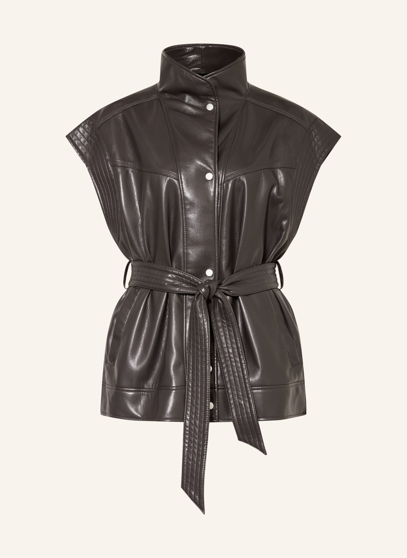 BOSS Weste in Lederoptik: DUNKELGRAU