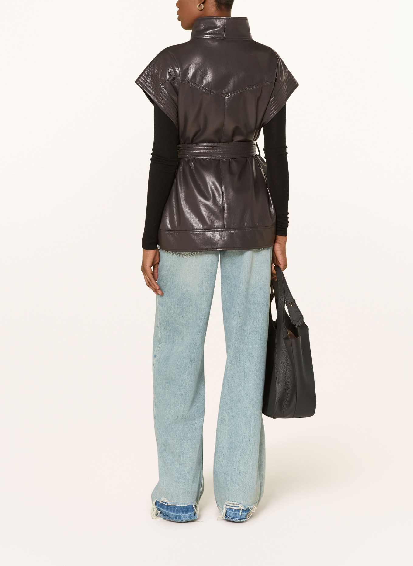 BOSS Weste in Lederoptik: DUNKELGRAU