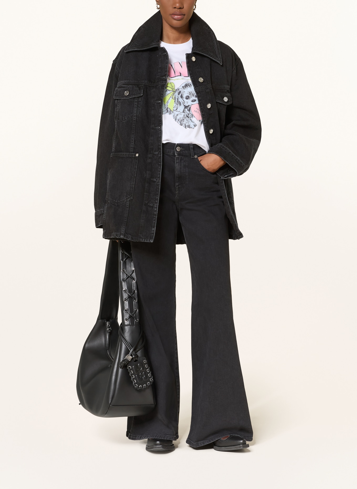 GANNI kurtka dżinsowa: 055 BLACK WASHED