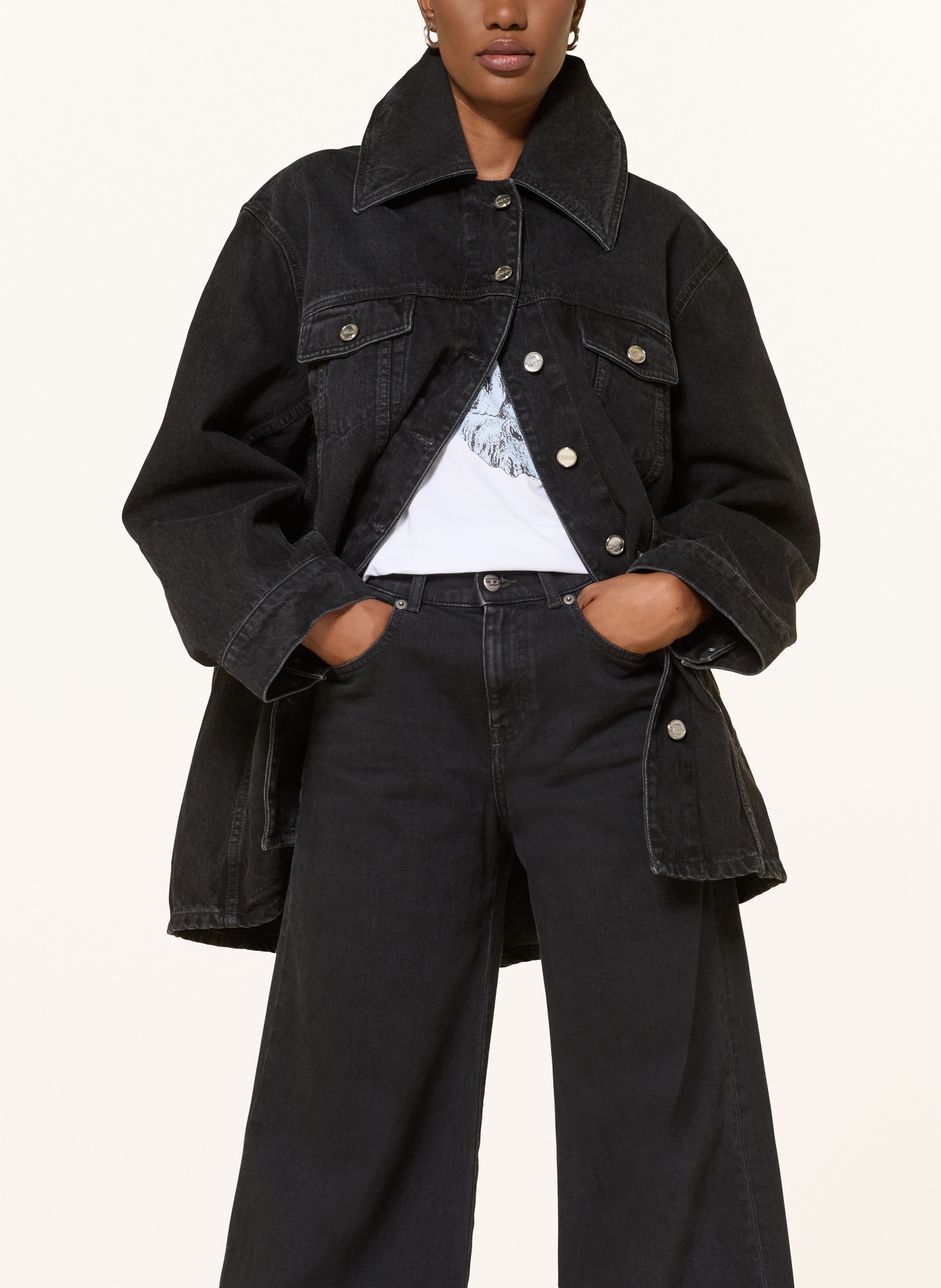 GANNI kurtka dżinsowa: 055 BLACK WASHED