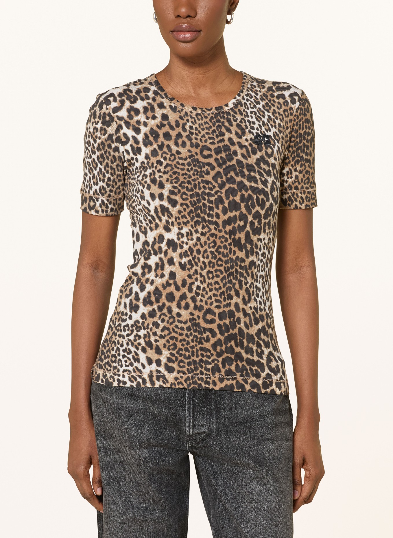 GANNI T-shirt: CAMEL / BROWN / BEIGE