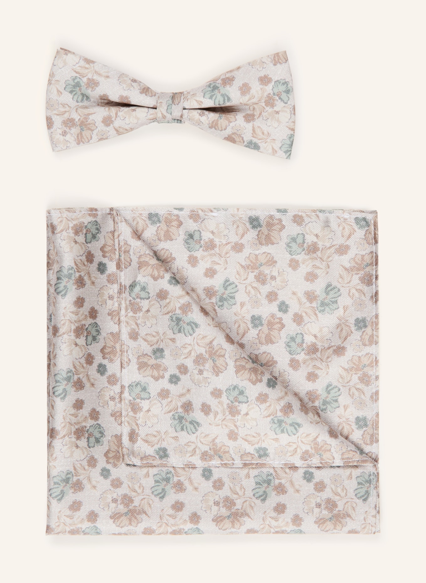CG - CLUB of GENTS Set: Bow tie and pocket square: LIGHT GRAY / TAUPE / TEAL