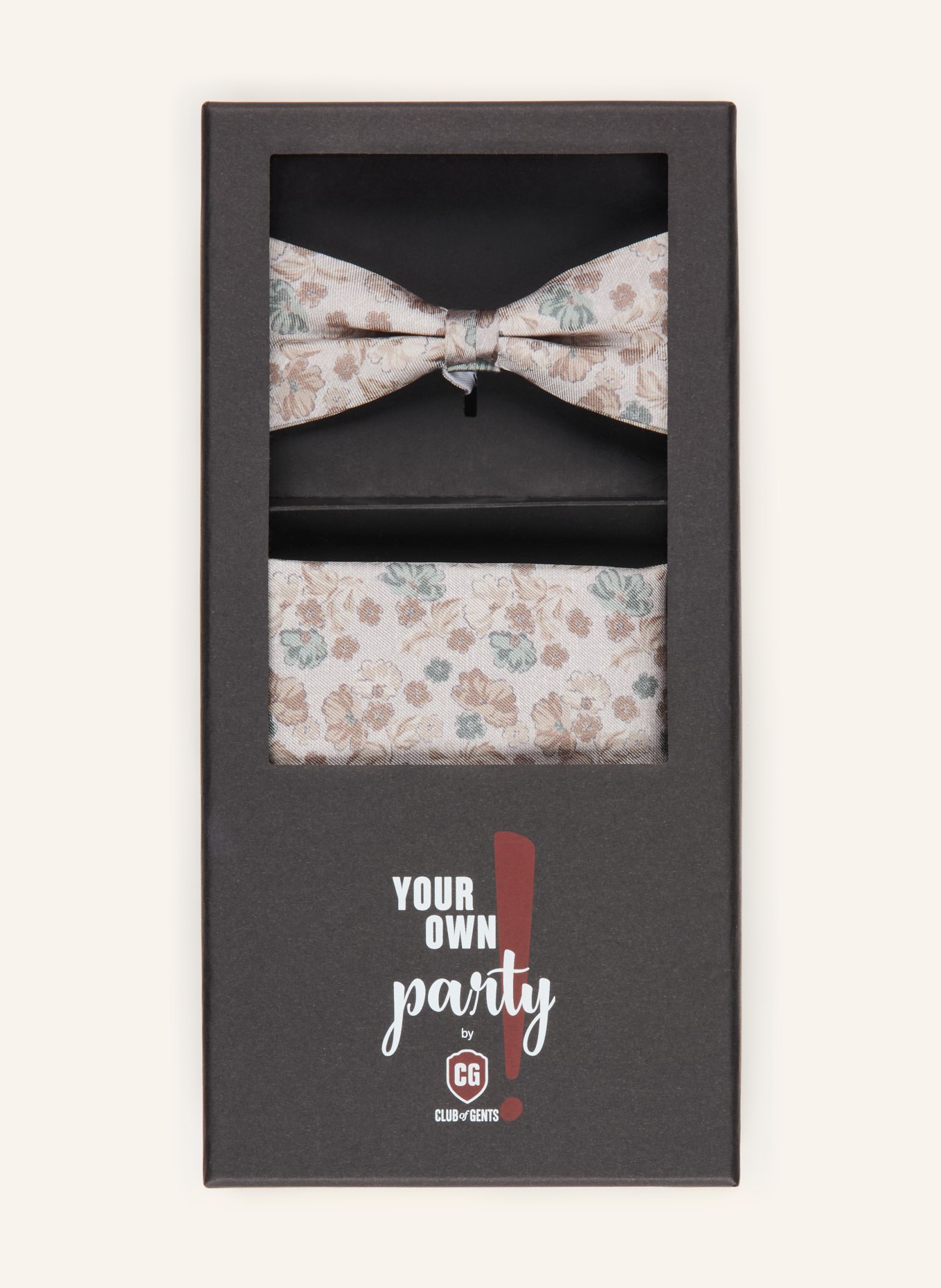 CG - CLUB of GENTS Set: Bow tie and pocket square: LIGHT GRAY / TAUPE / TEAL