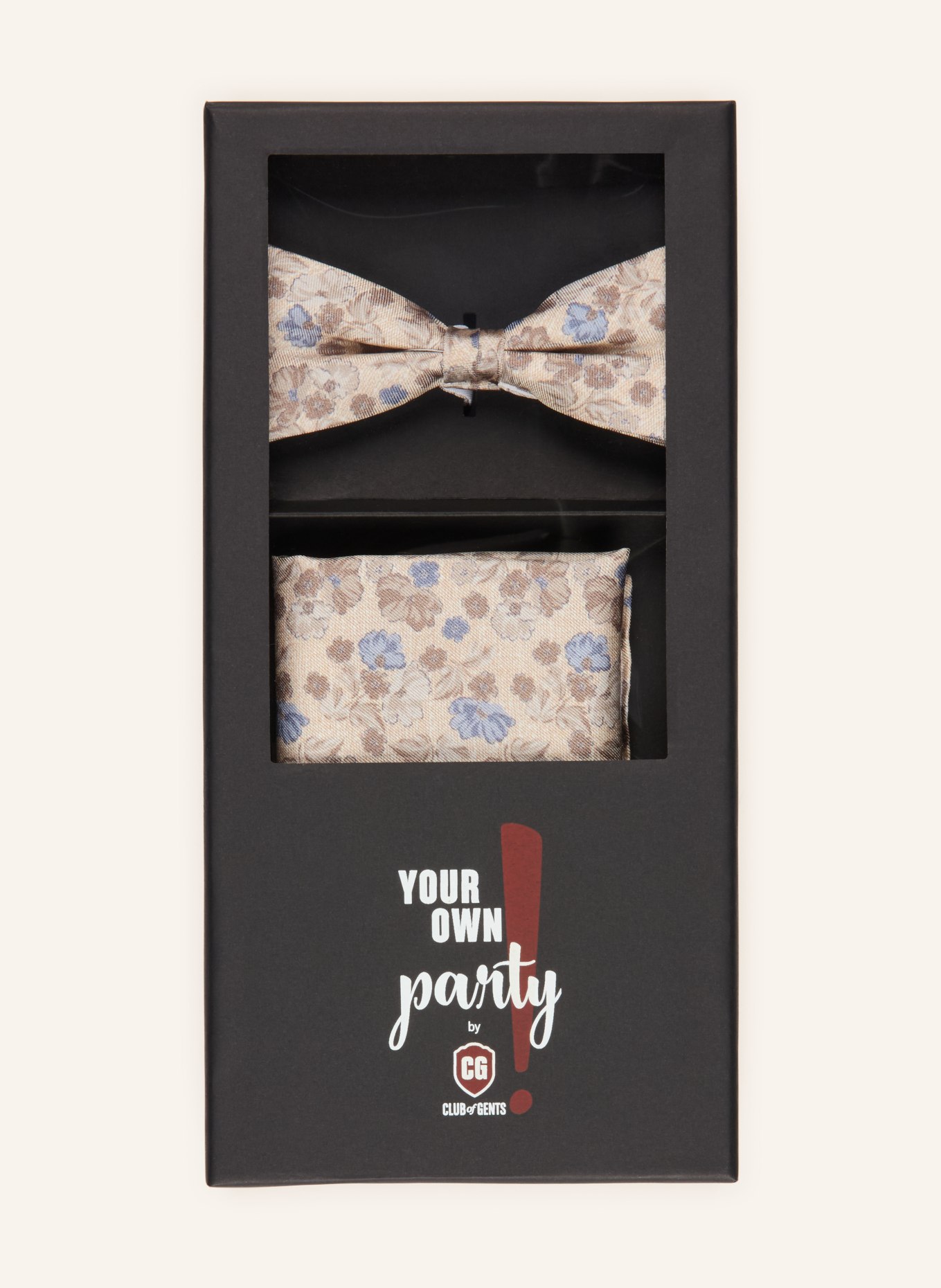 CG - CLUB of GENTS Set: Bow tie and pocket square: BEIGE / TAUPE / LIGHT BLUE