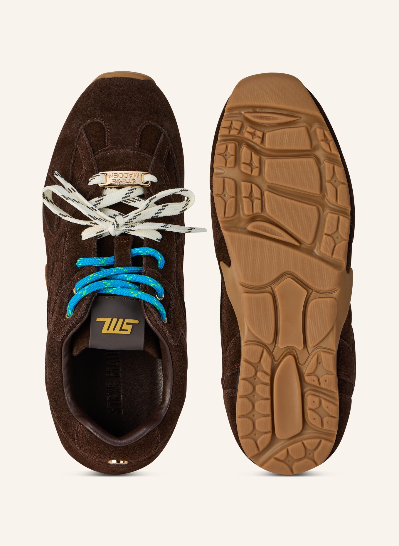 STEVE MADDEN Sneaker ASIEL: DUNKELBRAUN / NEONBLAU / WEISS