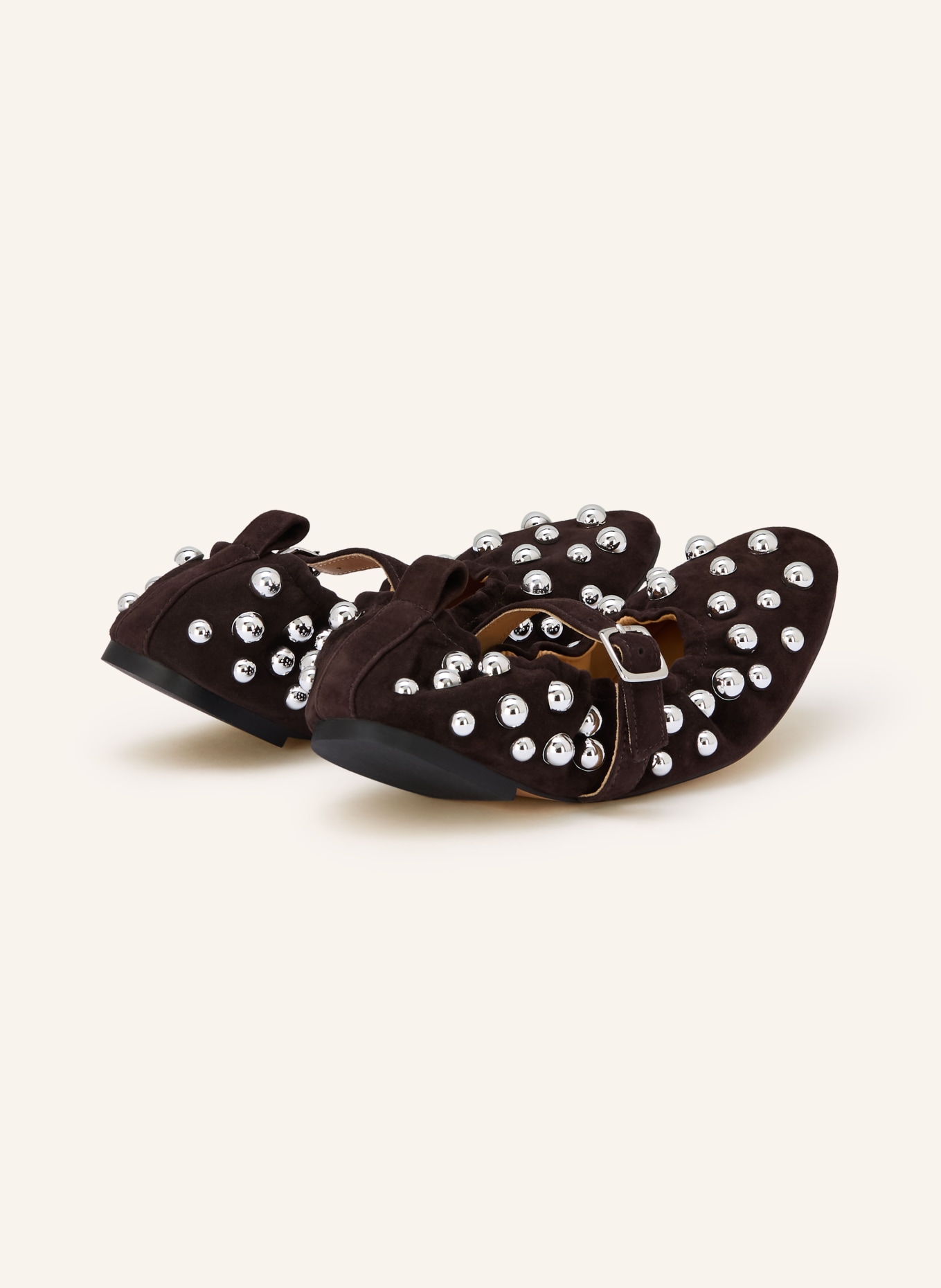 STEVE MADDEN Baleriny Mary Jane SUNRAYS z ćwiekami: CIEMNOBRĄZOWY / SREBRNY