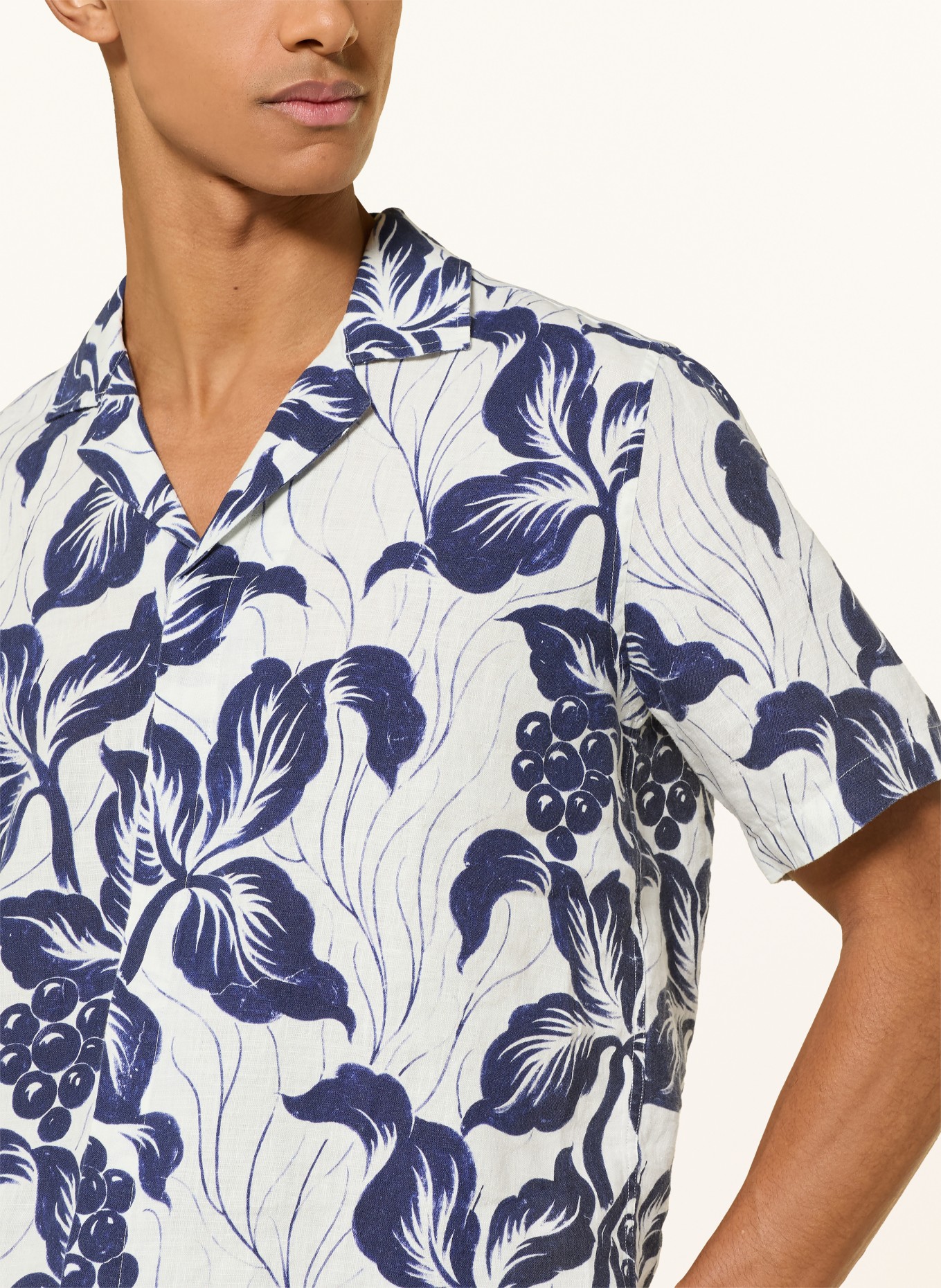 ORLEBAR BROWN Resorthemd MAITAN Regular Fit aus Leinen: DUNKELBLAU / WEISS