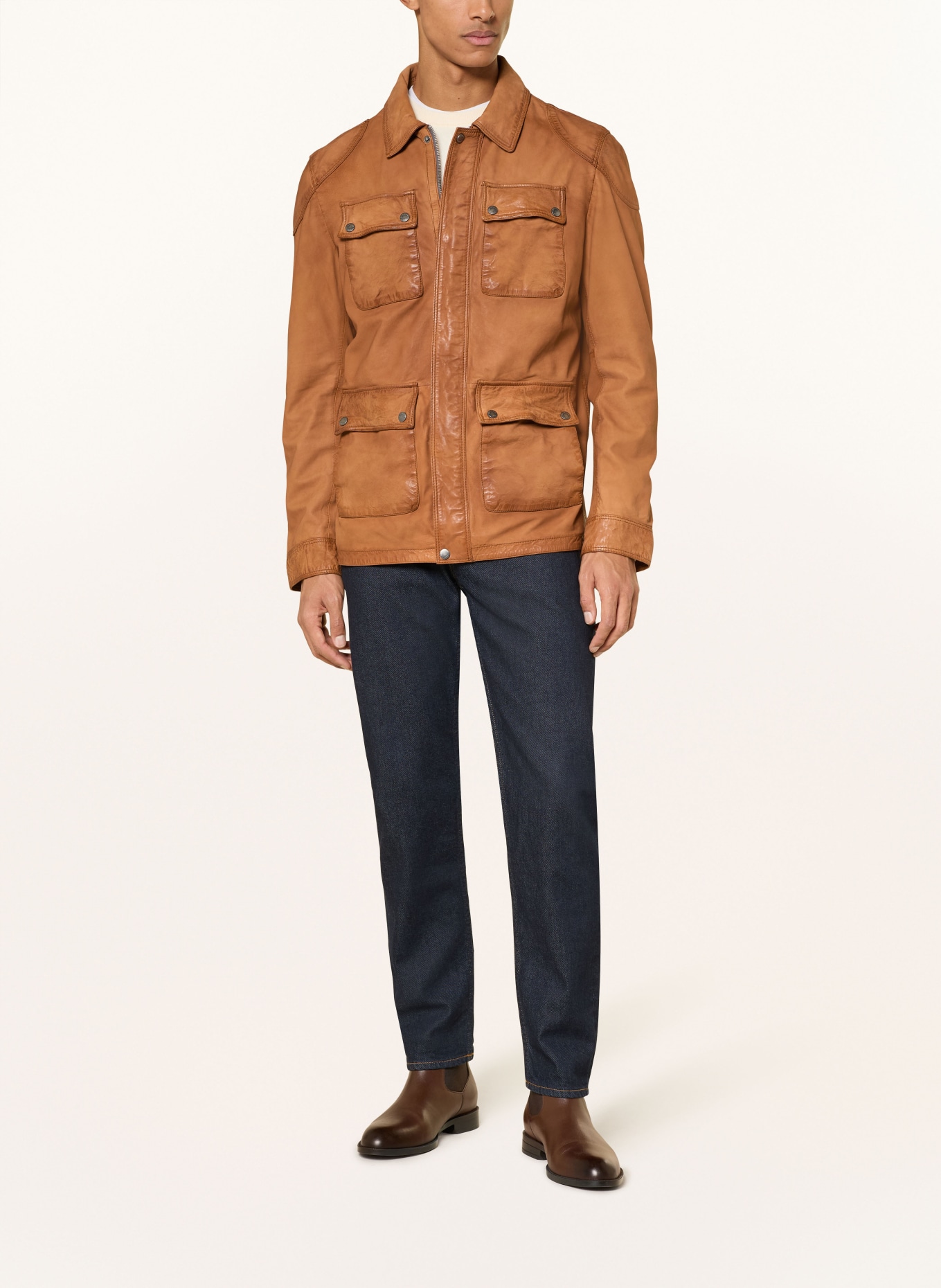 MILESTONE Fieldjacket MSLENNARD aus Leder: BRAUN