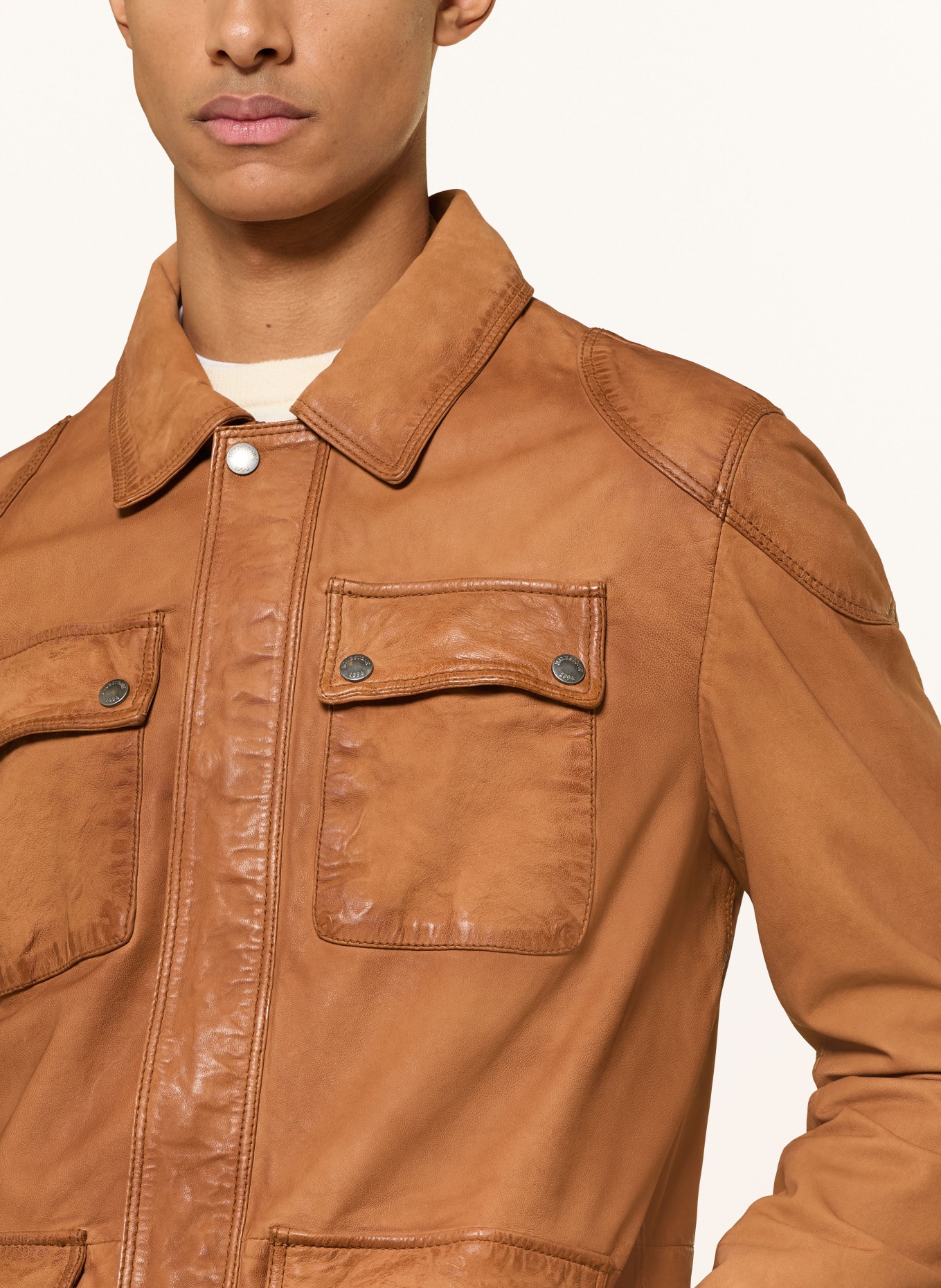 MILESTONE Fieldjacket MSLENNARD aus Leder: BRAUN