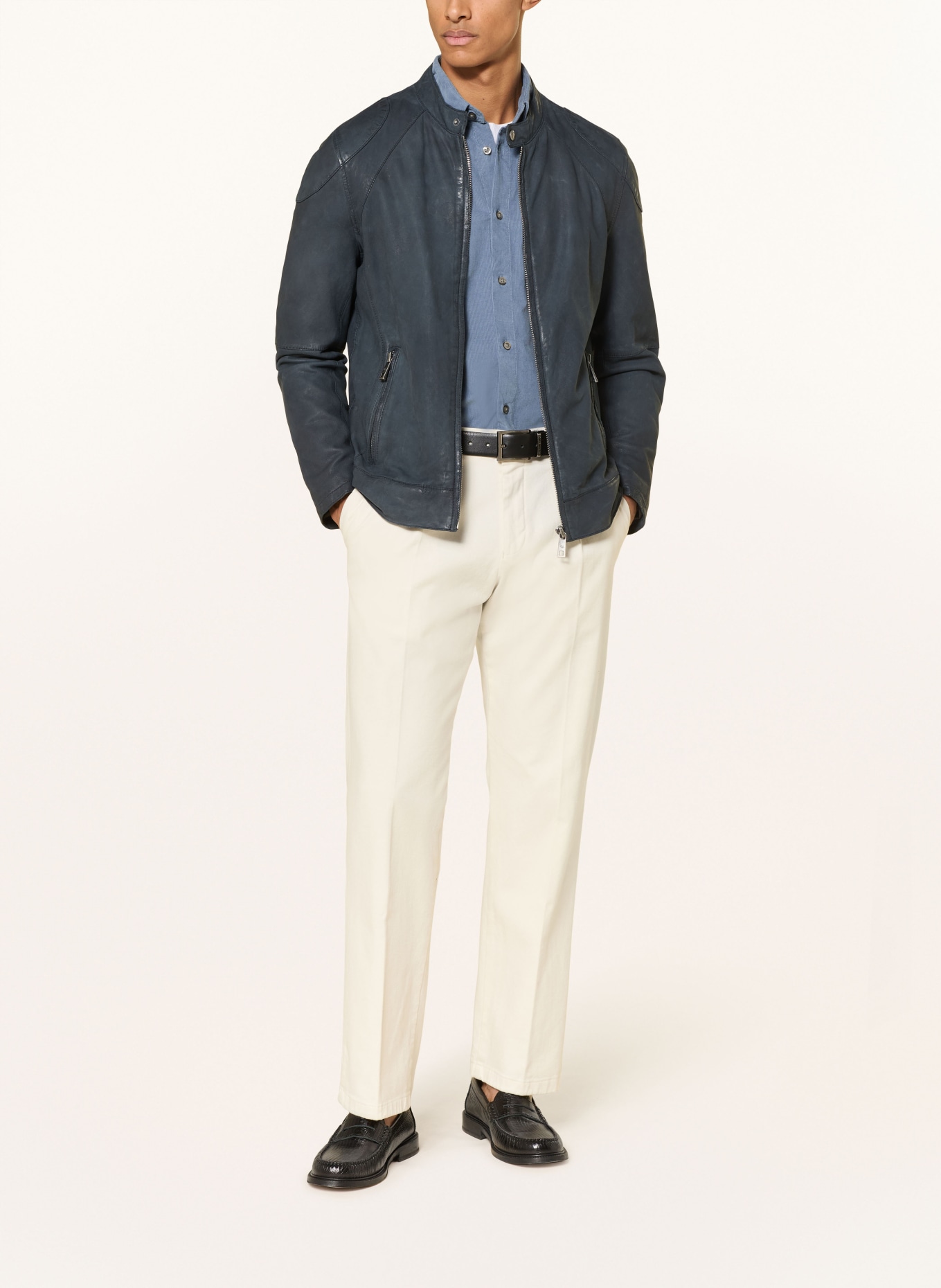 MILESTONE Lederjacke MSNEVIO: DUNKELBLAU