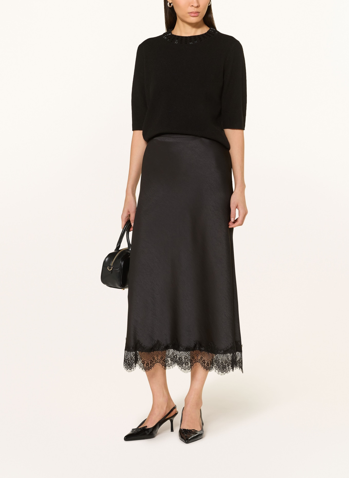 RIANI Strickshirt mit Cashmere und Schmucksteinen: SCHWARZ