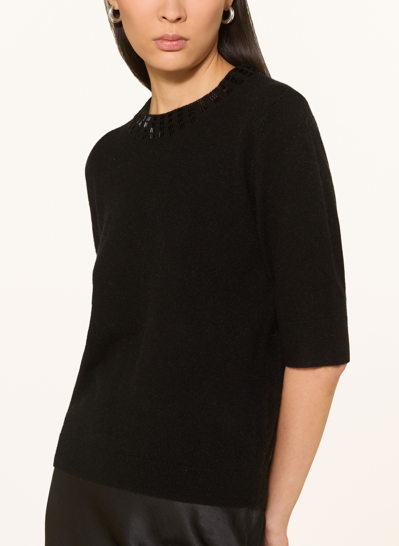 RIANI Strickshirt mit Cashmere und Schmucksteinen: SCHWARZ