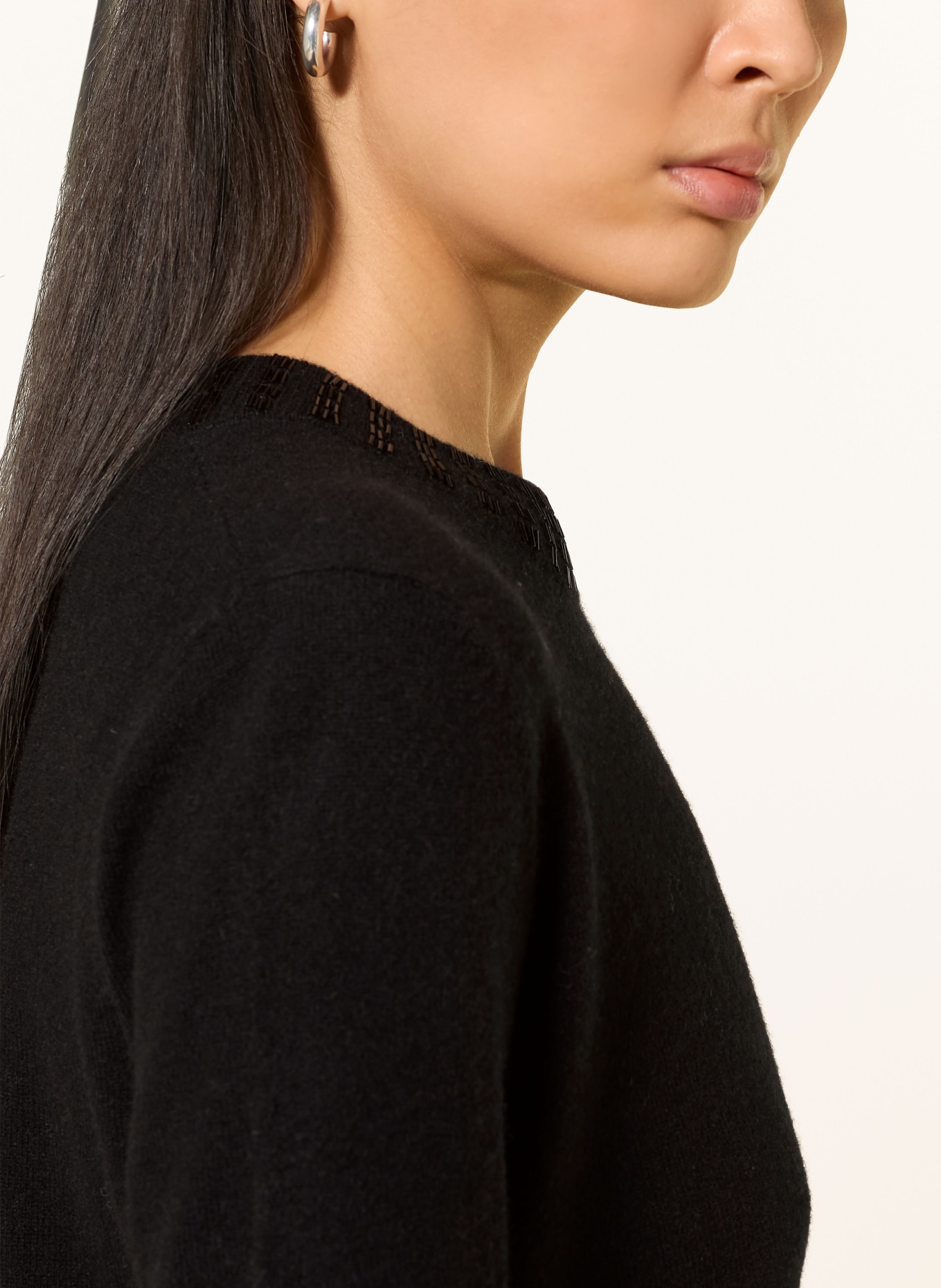 RIANI Strickshirt mit Cashmere und Schmucksteinen: SCHWARZ