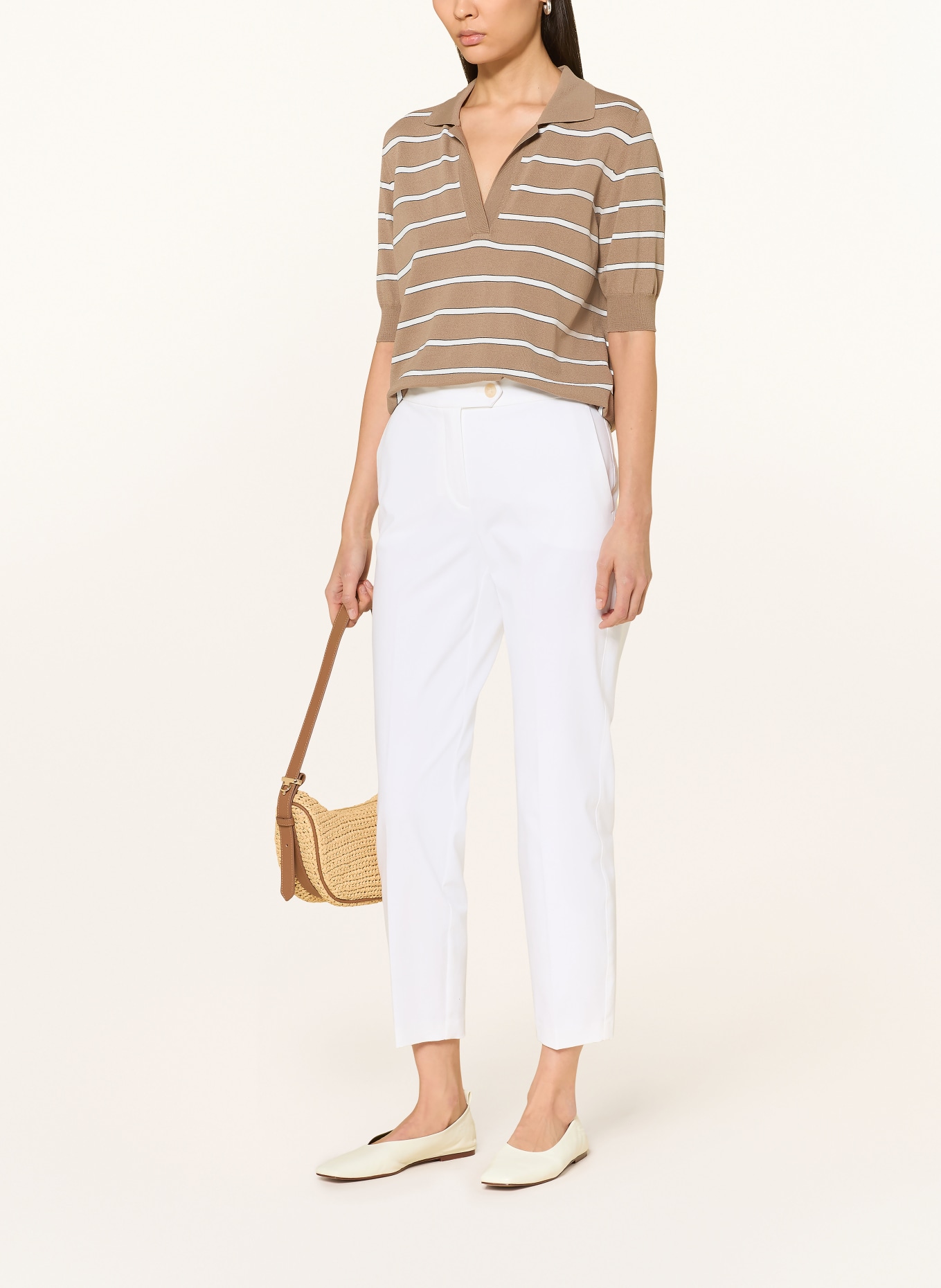 RIANI Strick-Poloshirt: HELLBRAUN / WEISS / SCHWARZ