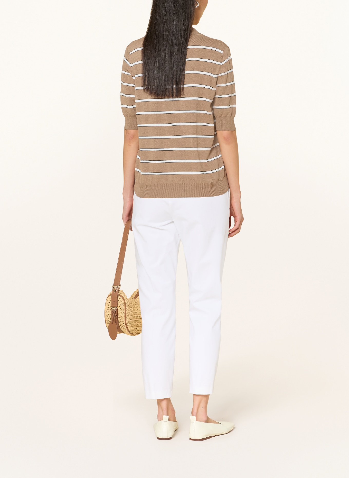 RIANI Strick-Poloshirt: HELLBRAUN / WEISS / SCHWARZ