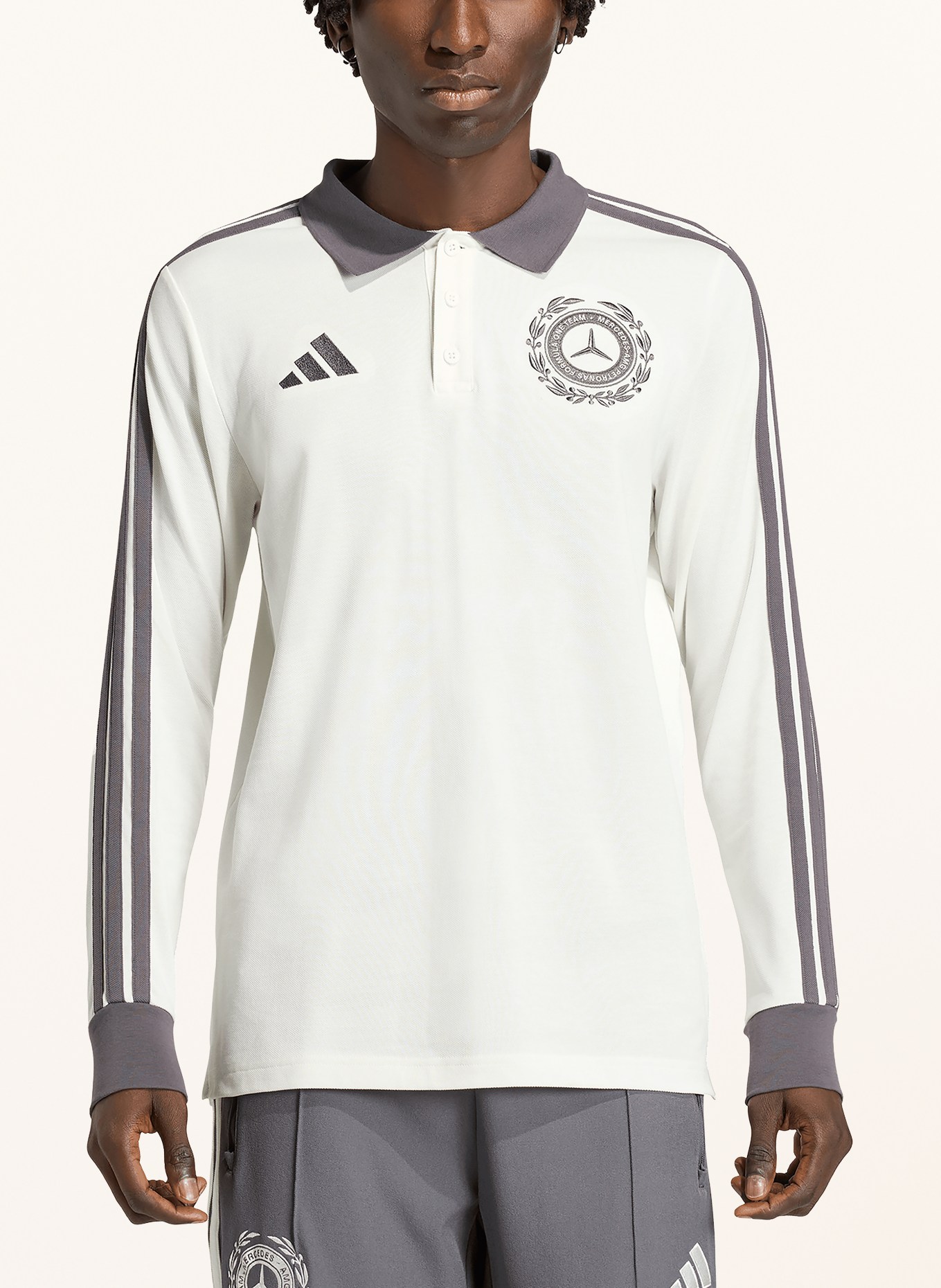 adidas Piqué-Poloshirt MERCEDES - AMG PETRONAS FORMULA ONE TEAM: CREME / DUNKELGRAU