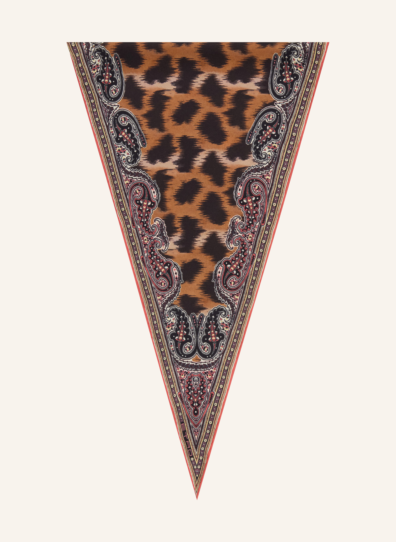 ETRO Hedvábný trojúhelníkový šátek: HNĚDÁ / ČERVENÁ / ČERNÁ