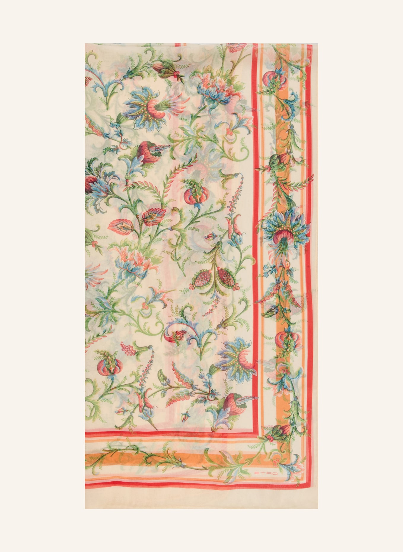 ETRO hedvábný šátek: KRÉMOVÁ / ČERVENÁ / ZELENÁ