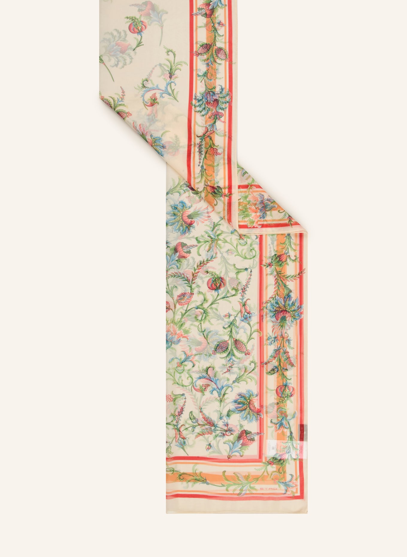 ETRO hedvábný šátek: KRÉMOVÁ / ČERVENÁ / ZELENÁ