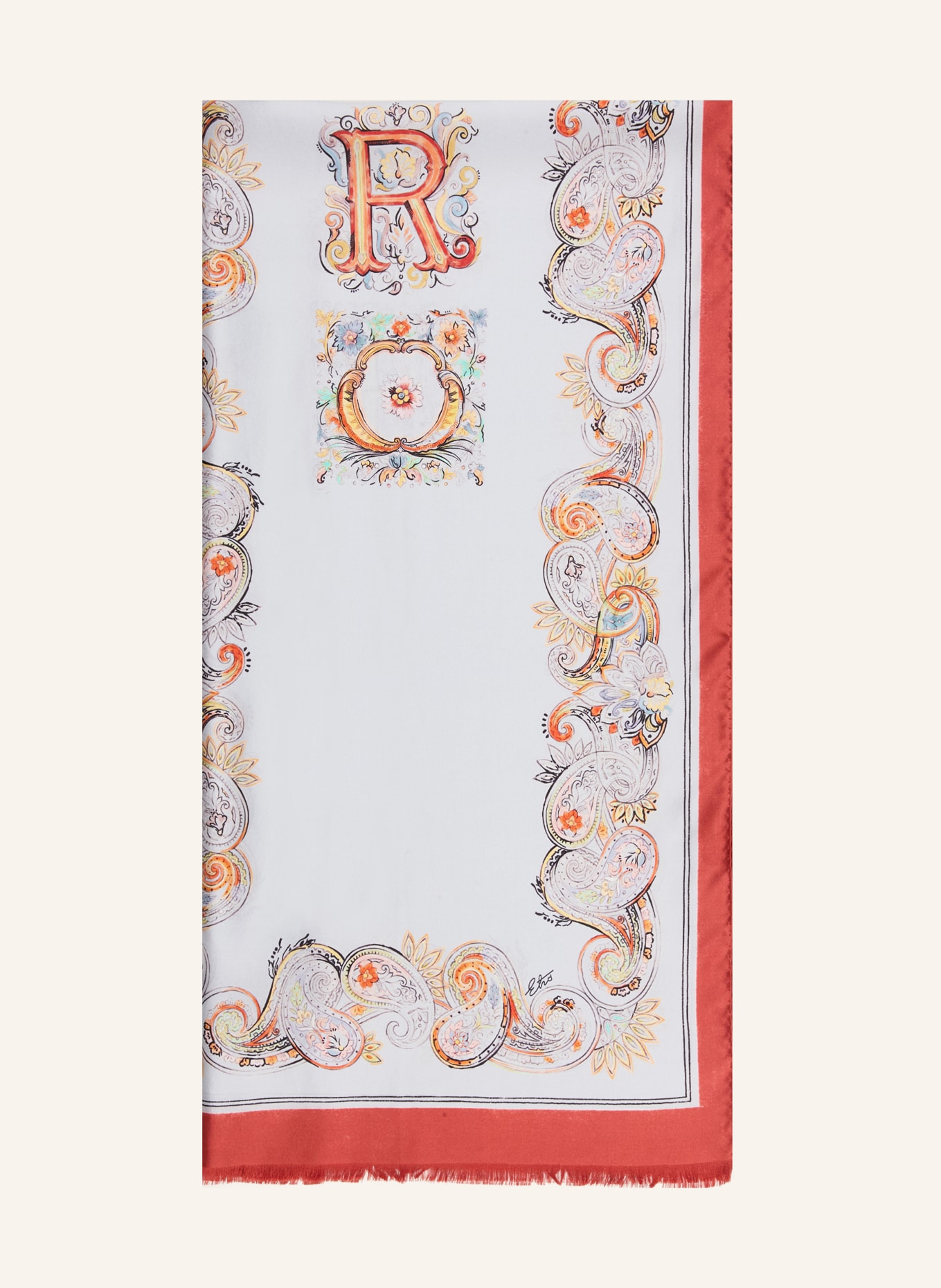 ETRO Seidenschal: BLAUGRAU / HELLROT / SCHWARZ