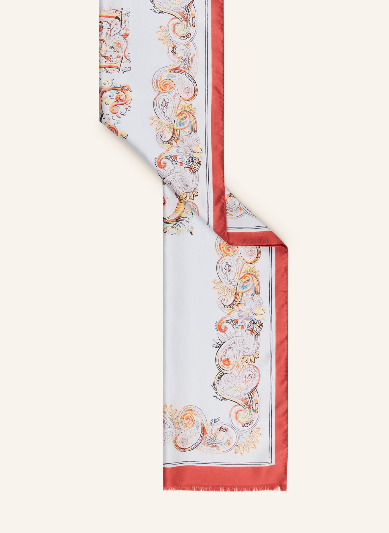 ETRO Seidenschal: BLAUGRAU / HELLROT / SCHWARZ