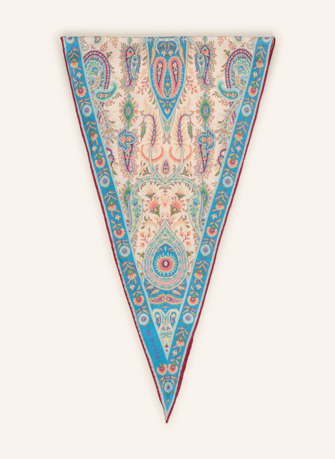 ETRO Hedvábný trojúhelníkový šátek: BÉŽOVÁ / ČERVENÁ / TMAVĚ MODRÁ