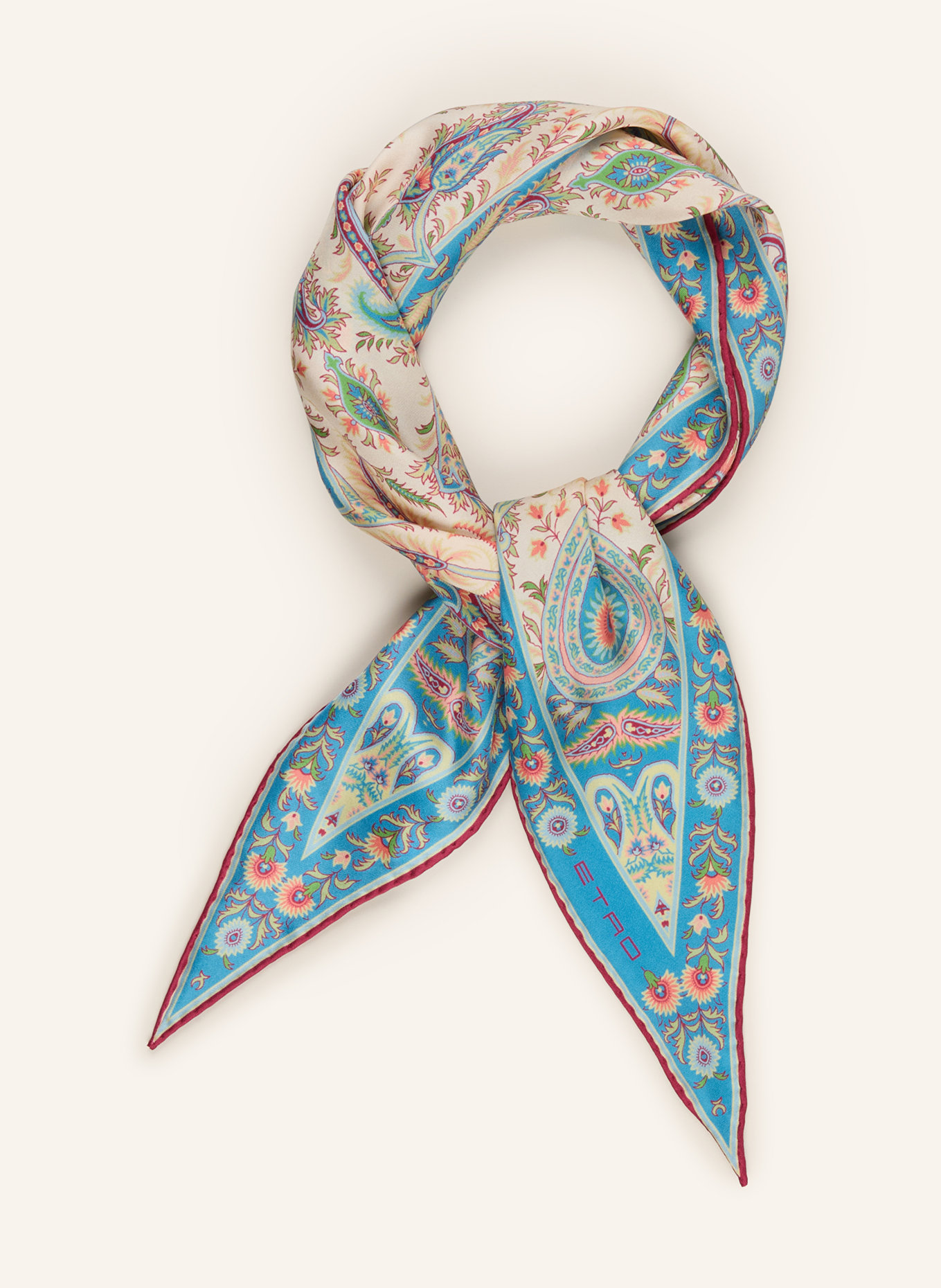 ETRO Hedvábný trojúhelníkový šátek: BÉŽOVÁ / ČERVENÁ / TMAVĚ MODRÁ