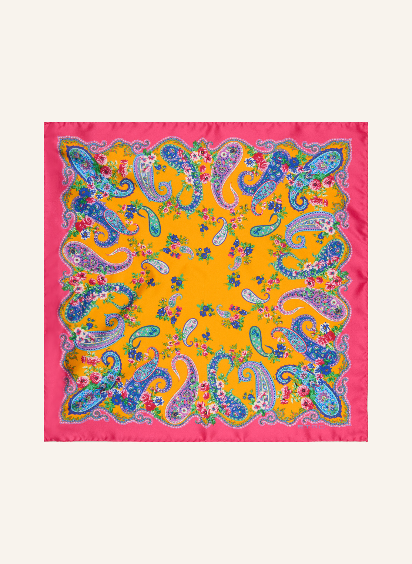 ETRO hedvábný šátek: ORANŽOVÁ / RŮŽOVÁ / TMAVĚ MODRÁ