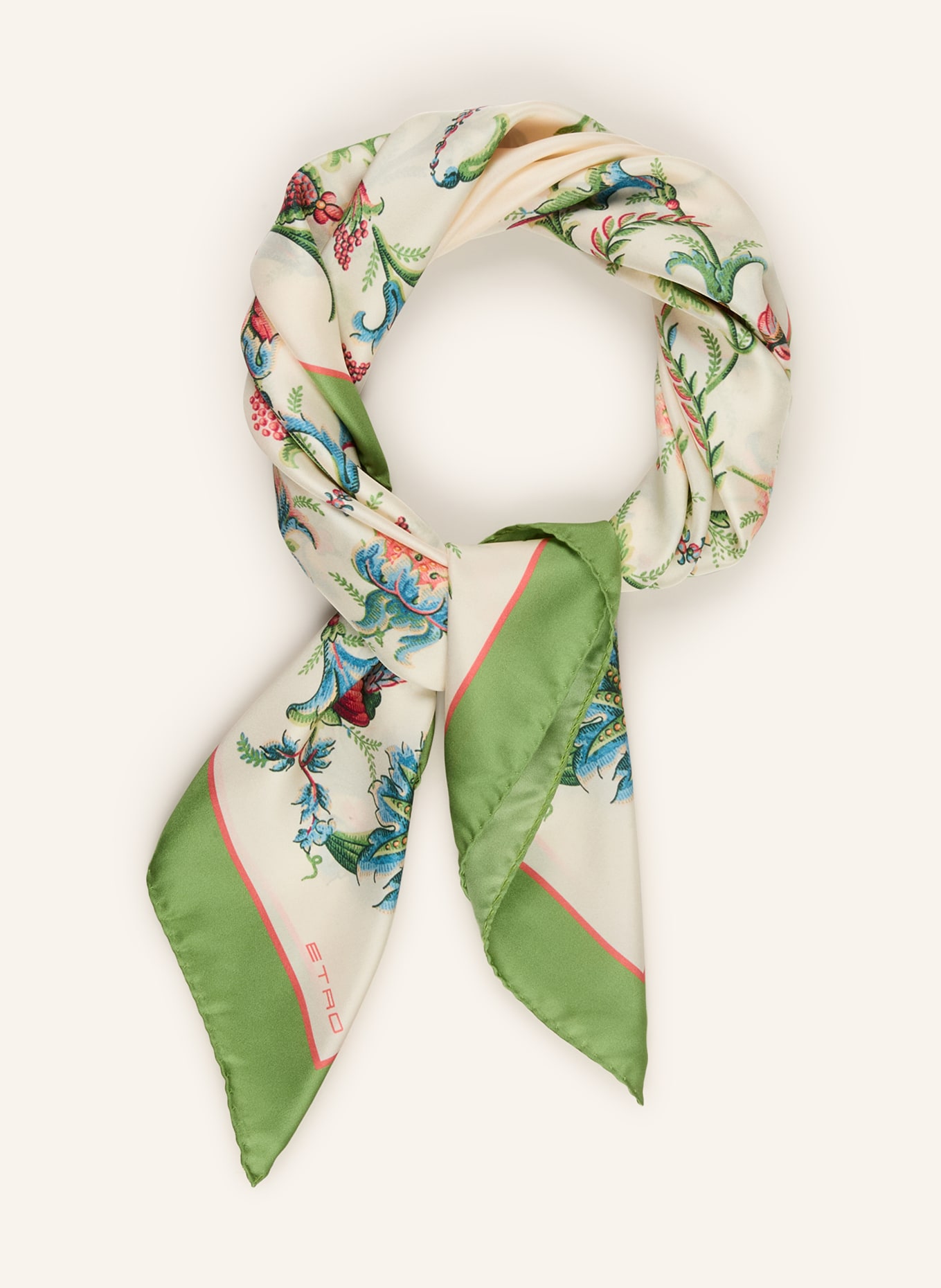 ETRO Seidentuch: CREME / HELLROT / GRÜN