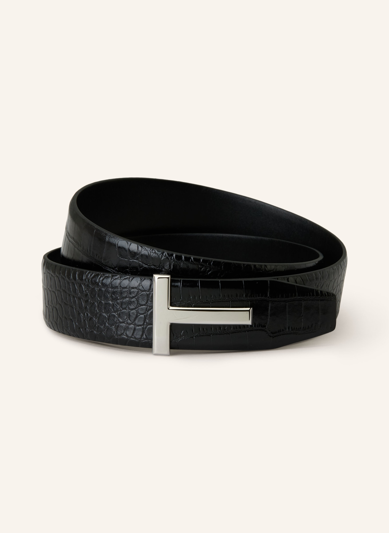 TOM FORD leather belt: BLACK / SILVER