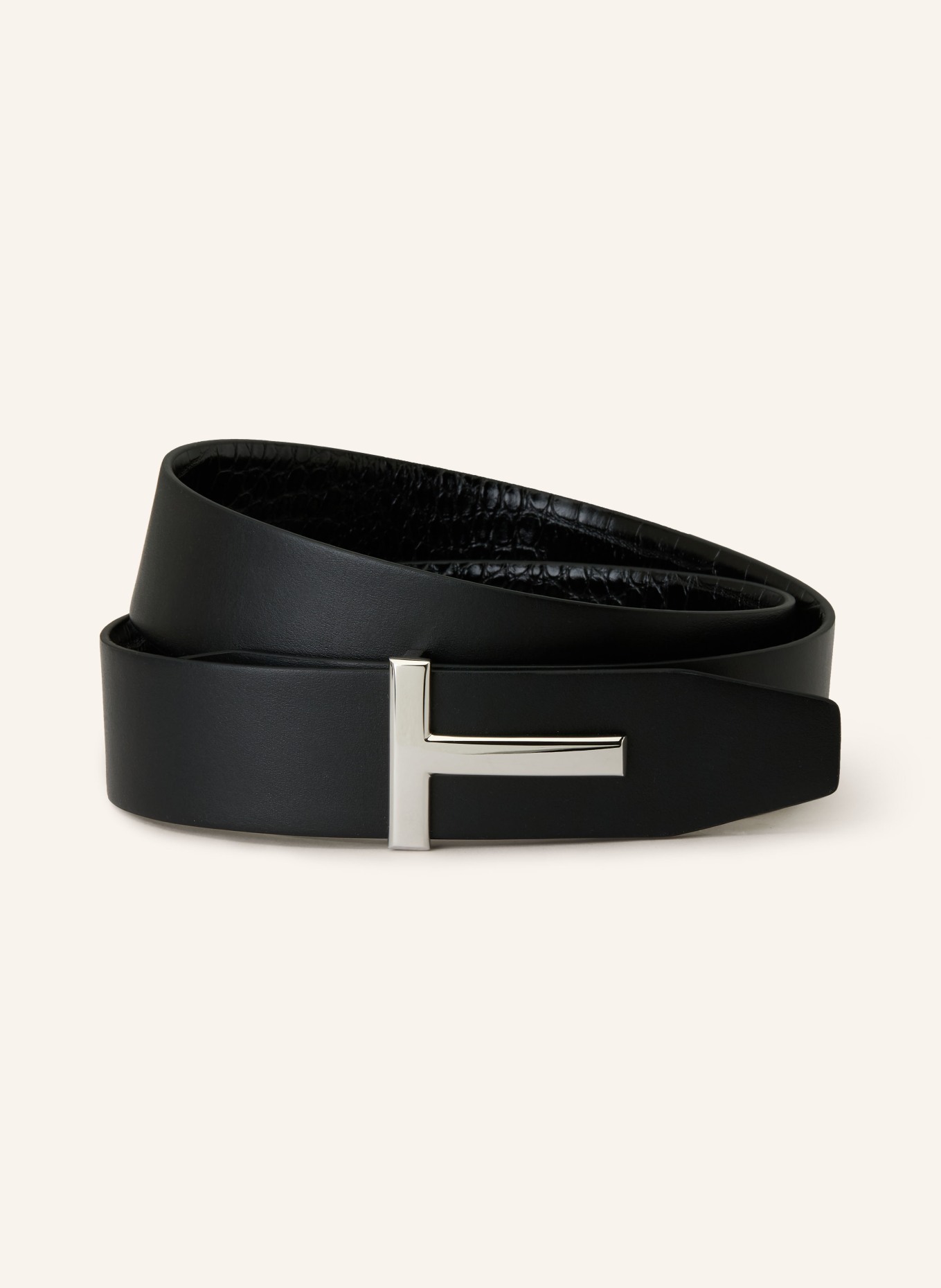 TOM FORD leather belt: BLACK / SILVER