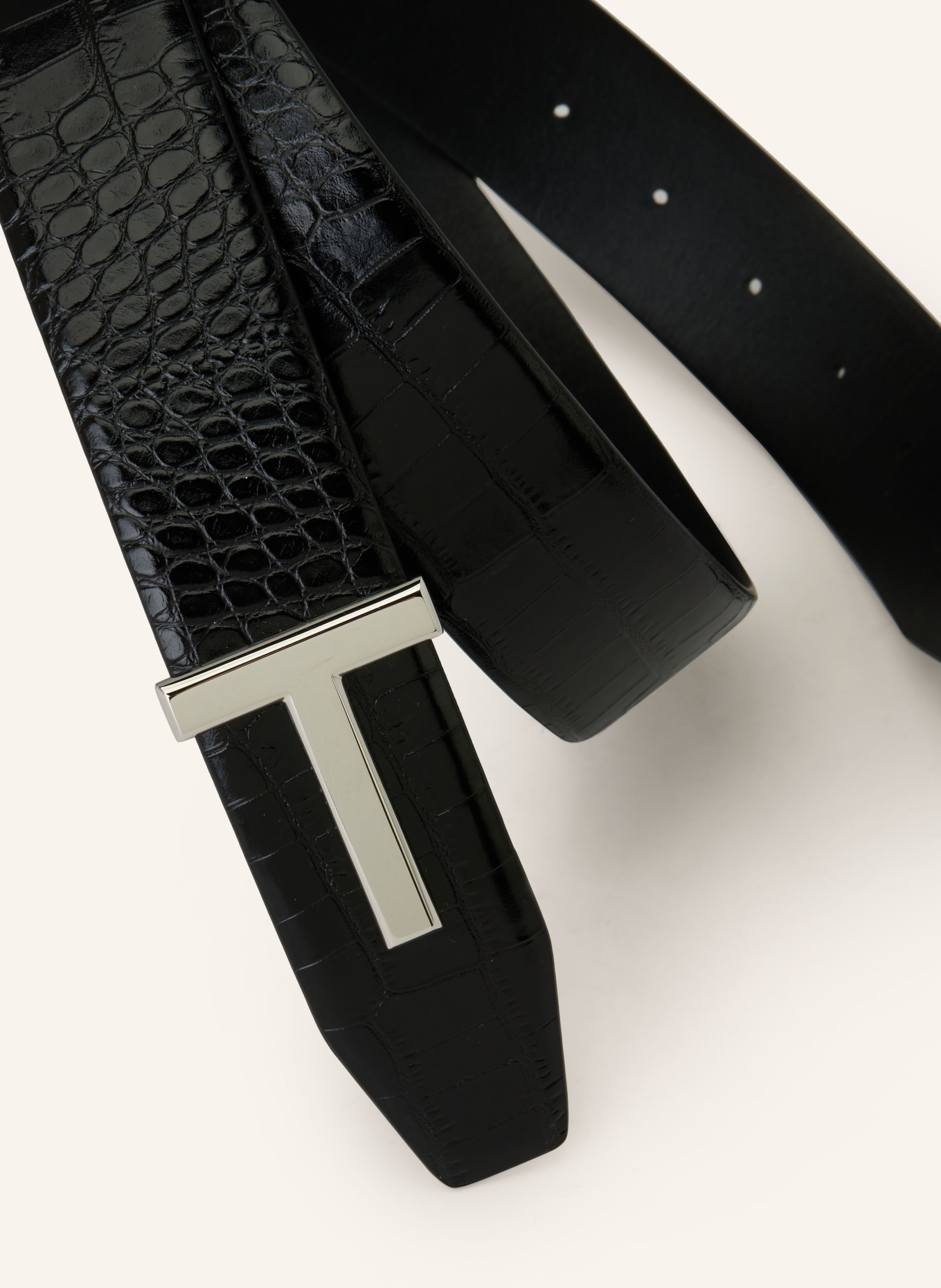 TOM FORD leather belt: BLACK / SILVER