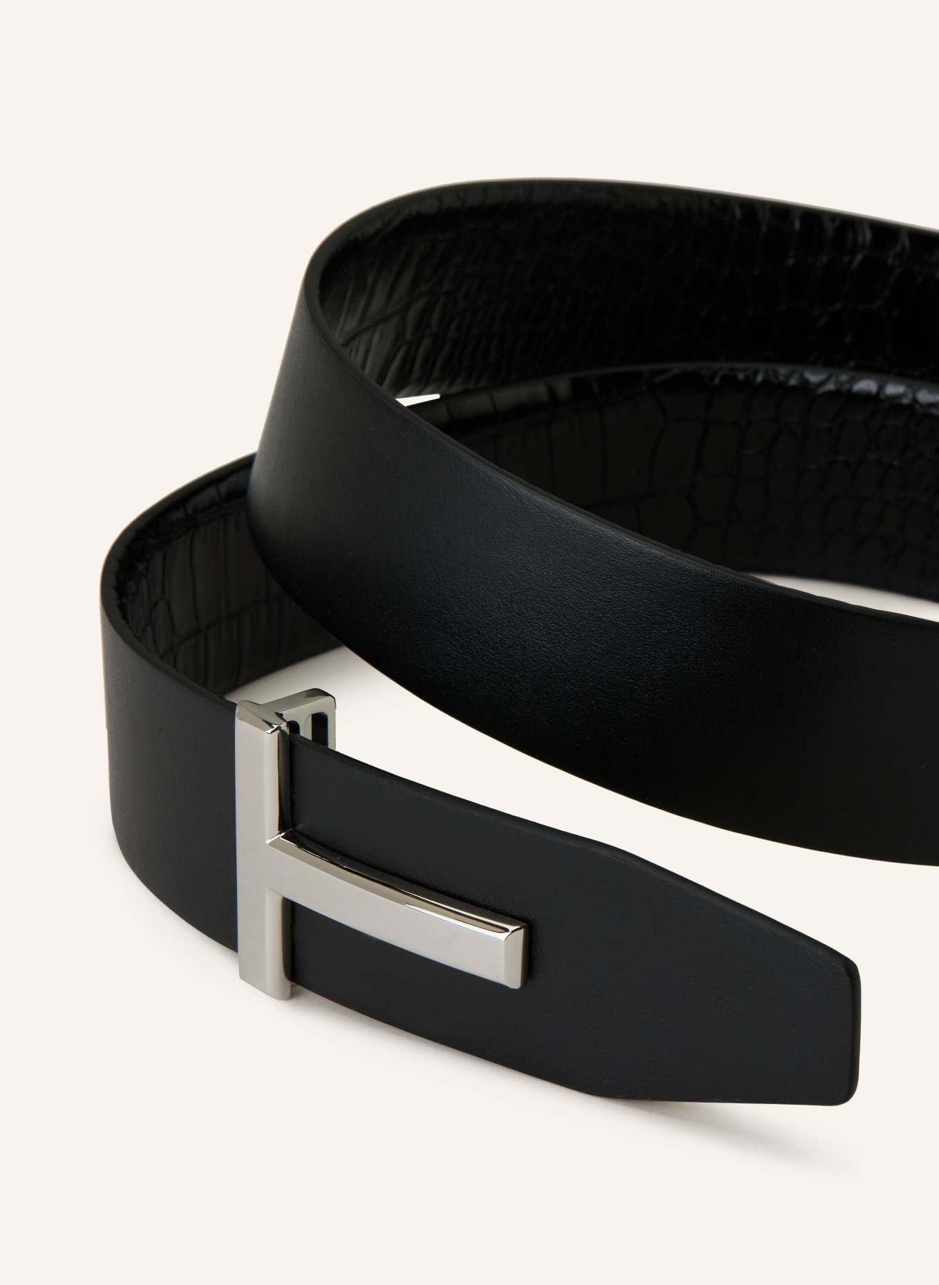TOM FORD leather belt: BLACK / SILVER