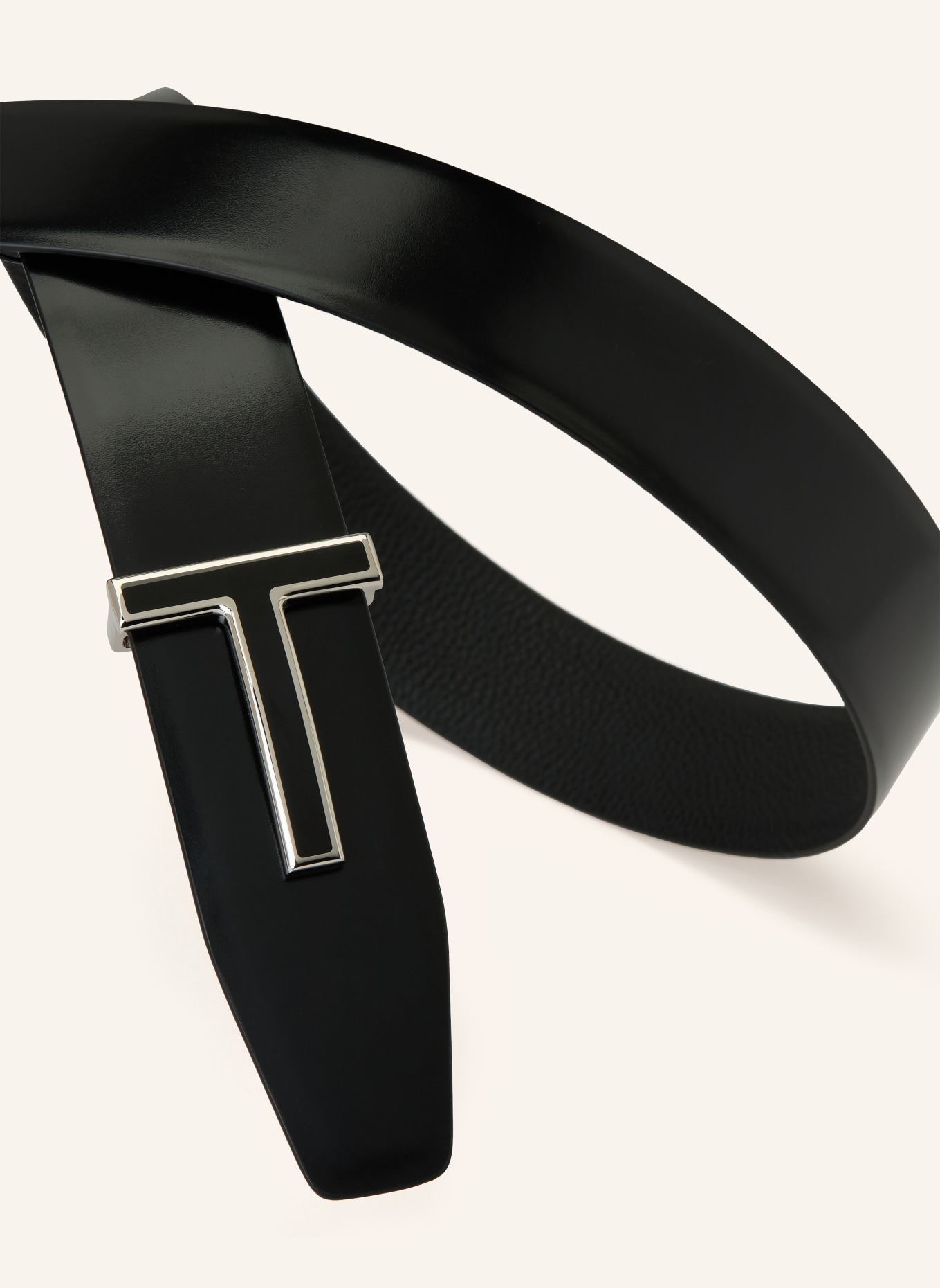 TOM FORD Skórzany pasek dwustronny: CZARNY / SREBRNY