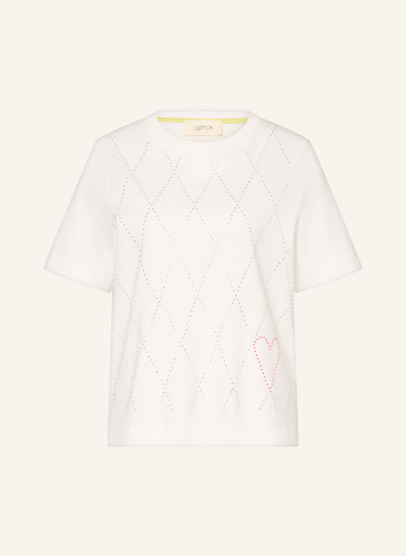 CARTOON T-shirt with gemstones: WHITE / NEON PINK