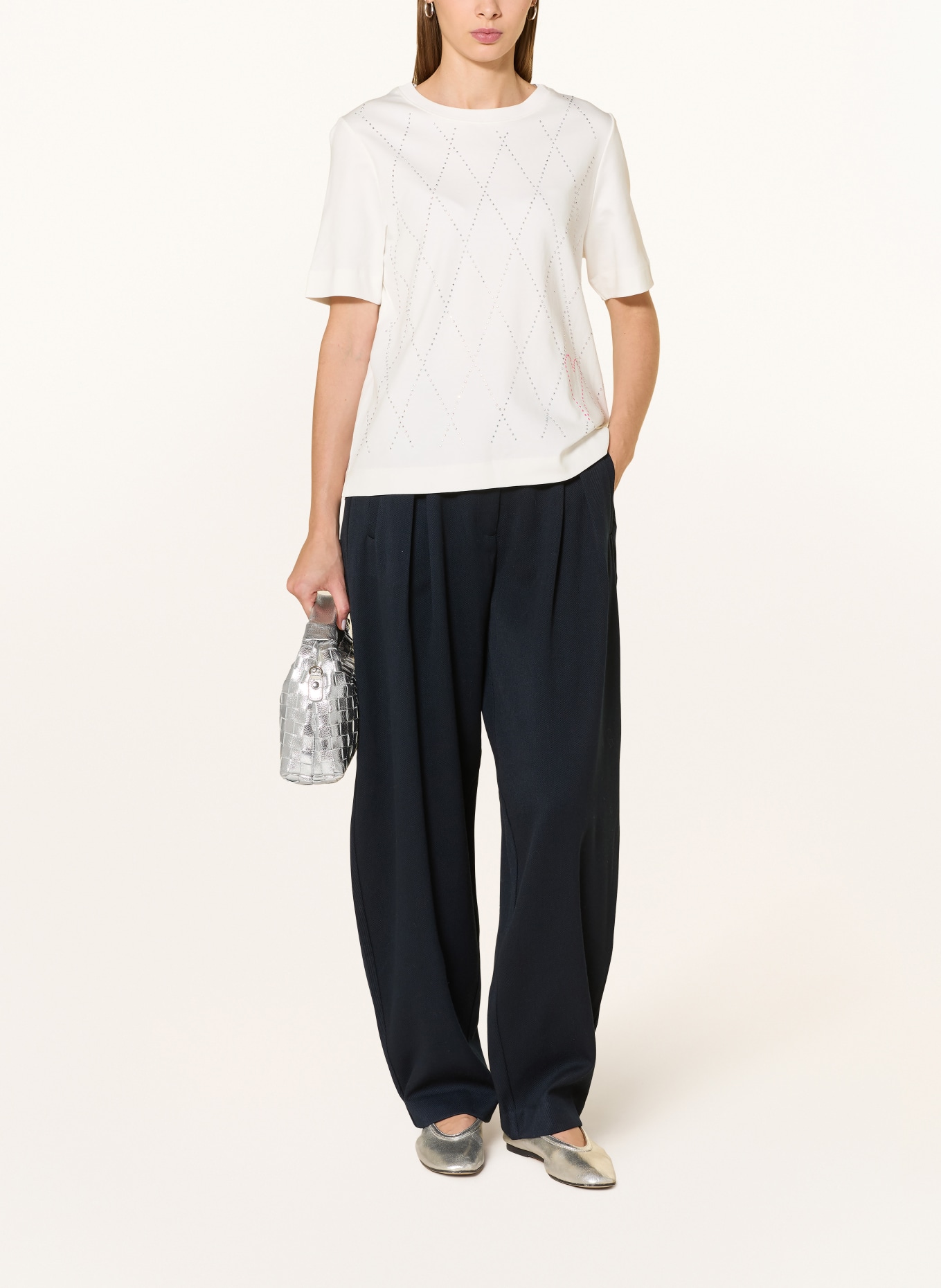 CARTOON T-shirt with gemstones: WHITE / NEON PINK