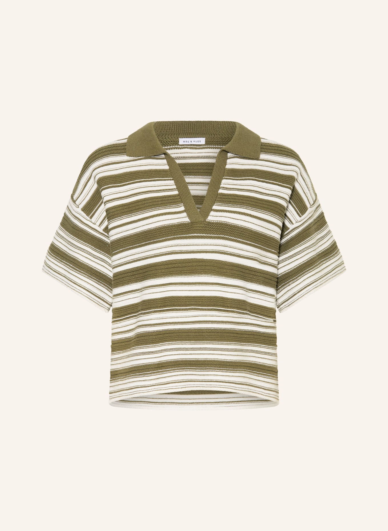 MRS & HUGS Strick-Poloshirt: OLIV / WEISS