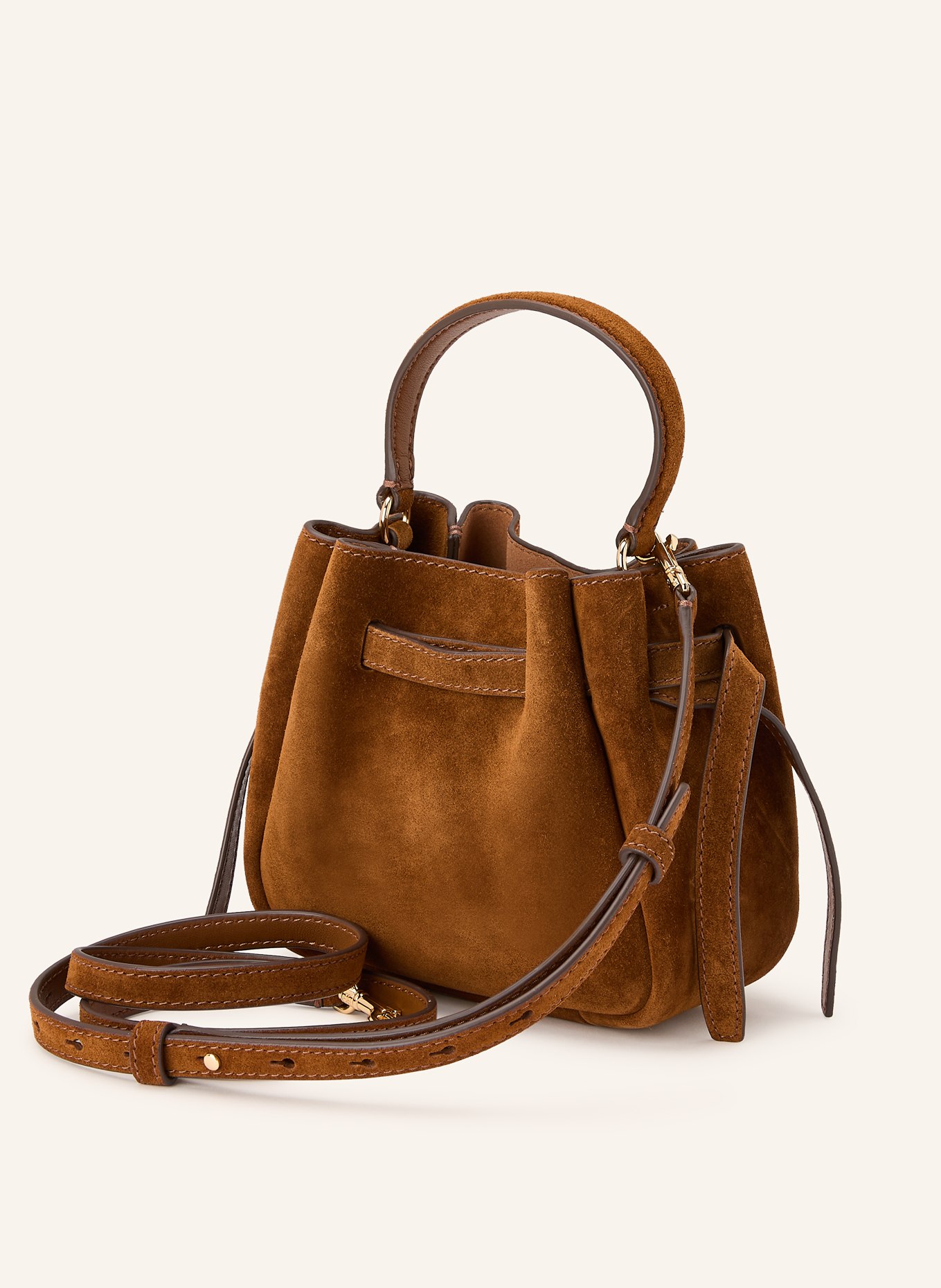 TORY BURCH Beuteltasche ROMY MINI: BRAUN / GOLD