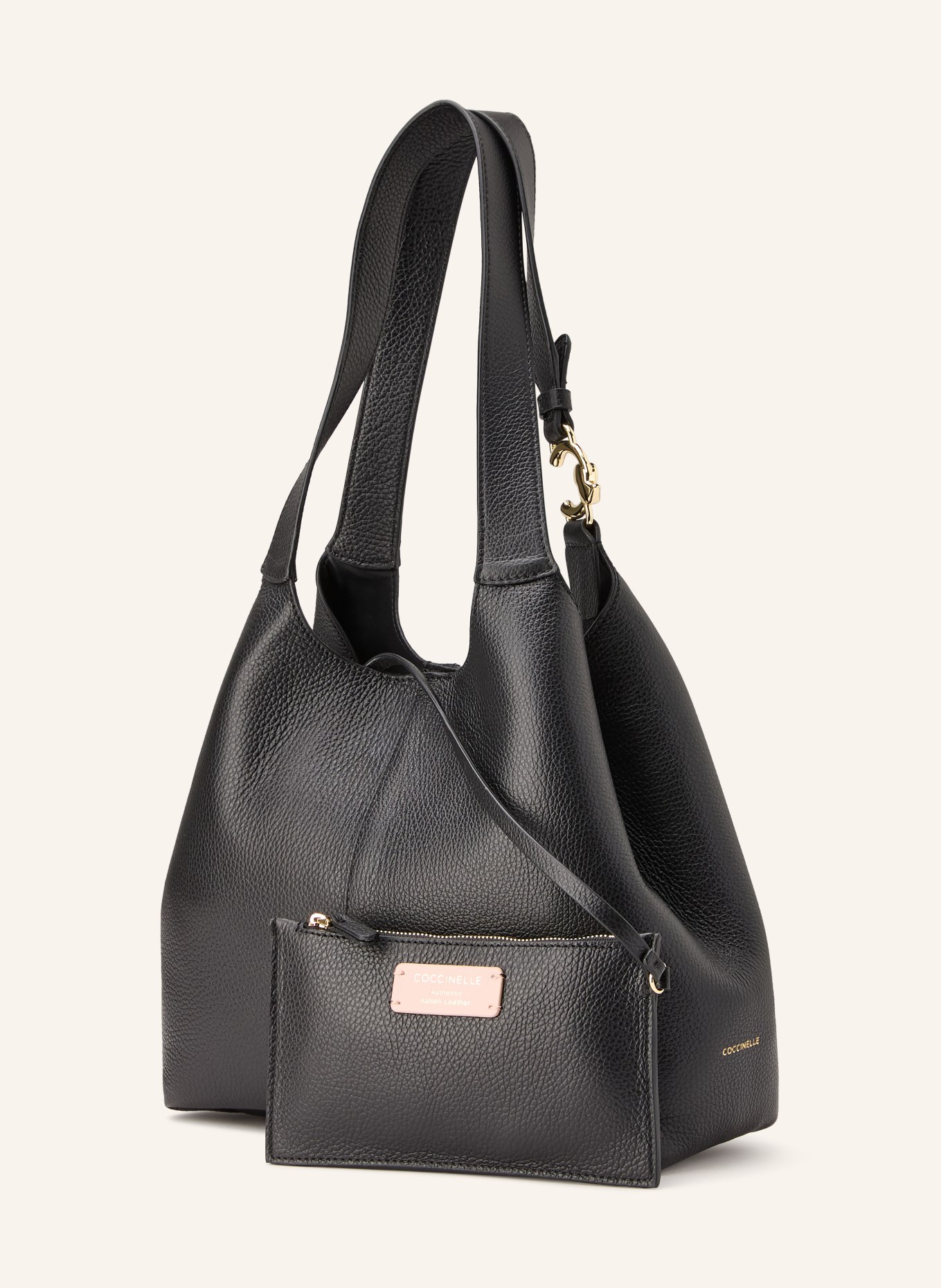 COCCINELLE Schultertasche mt herausnehmbarer Pouch: SCHWARZ / GOLD