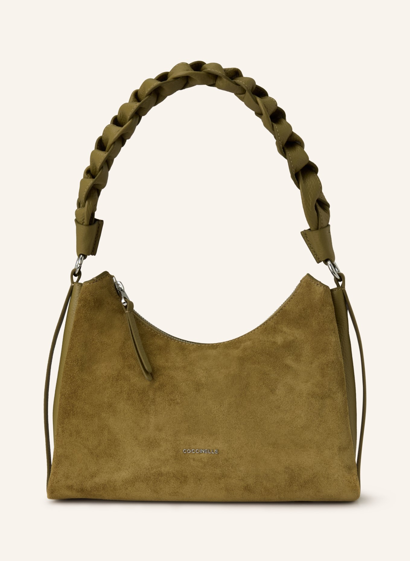 COCCINELLE BOHEME drawstring bag: OLIVE / SILVER