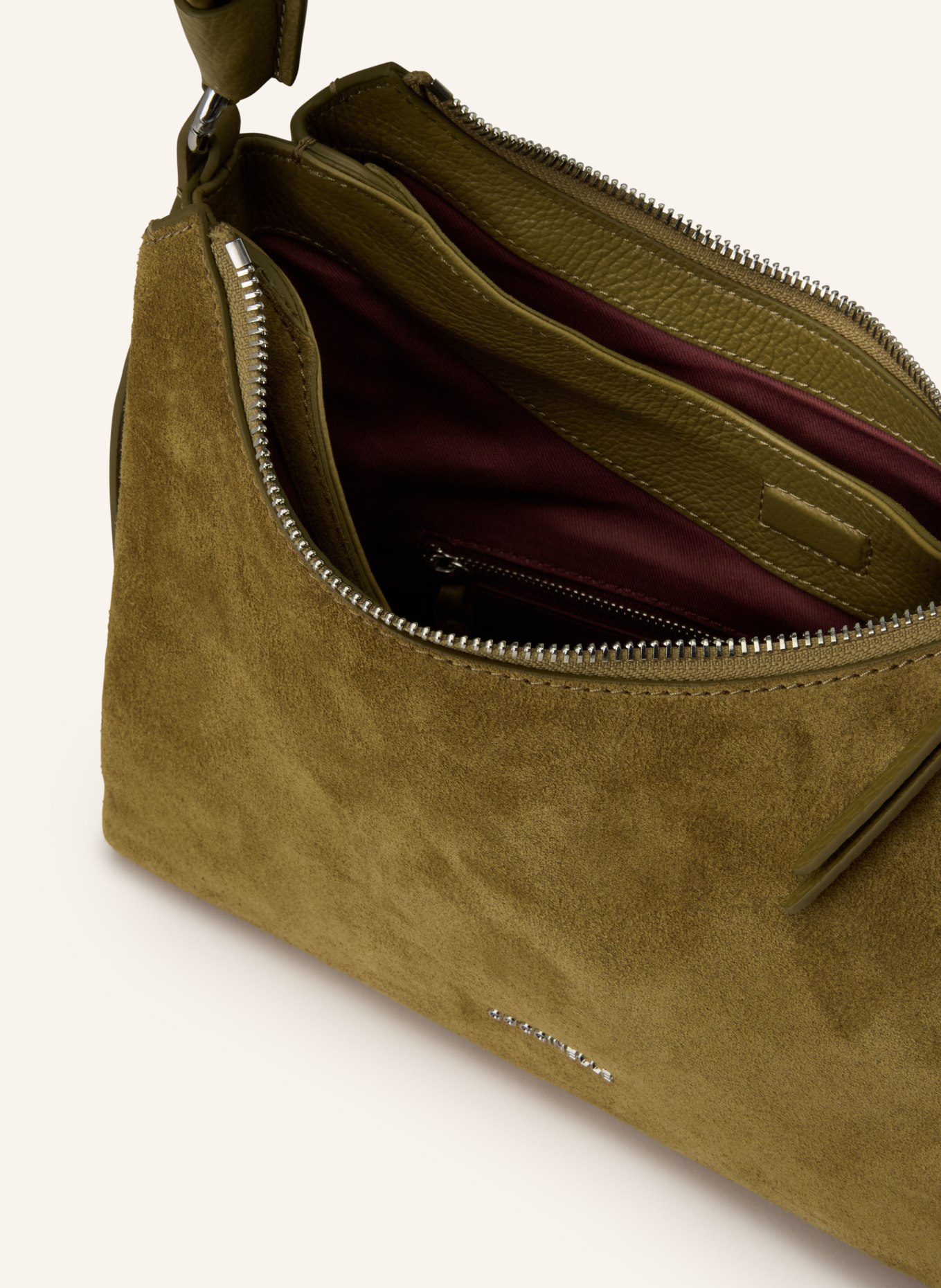 COCCINELLE BOHEME drawstring bag: OLIVE / SILVER