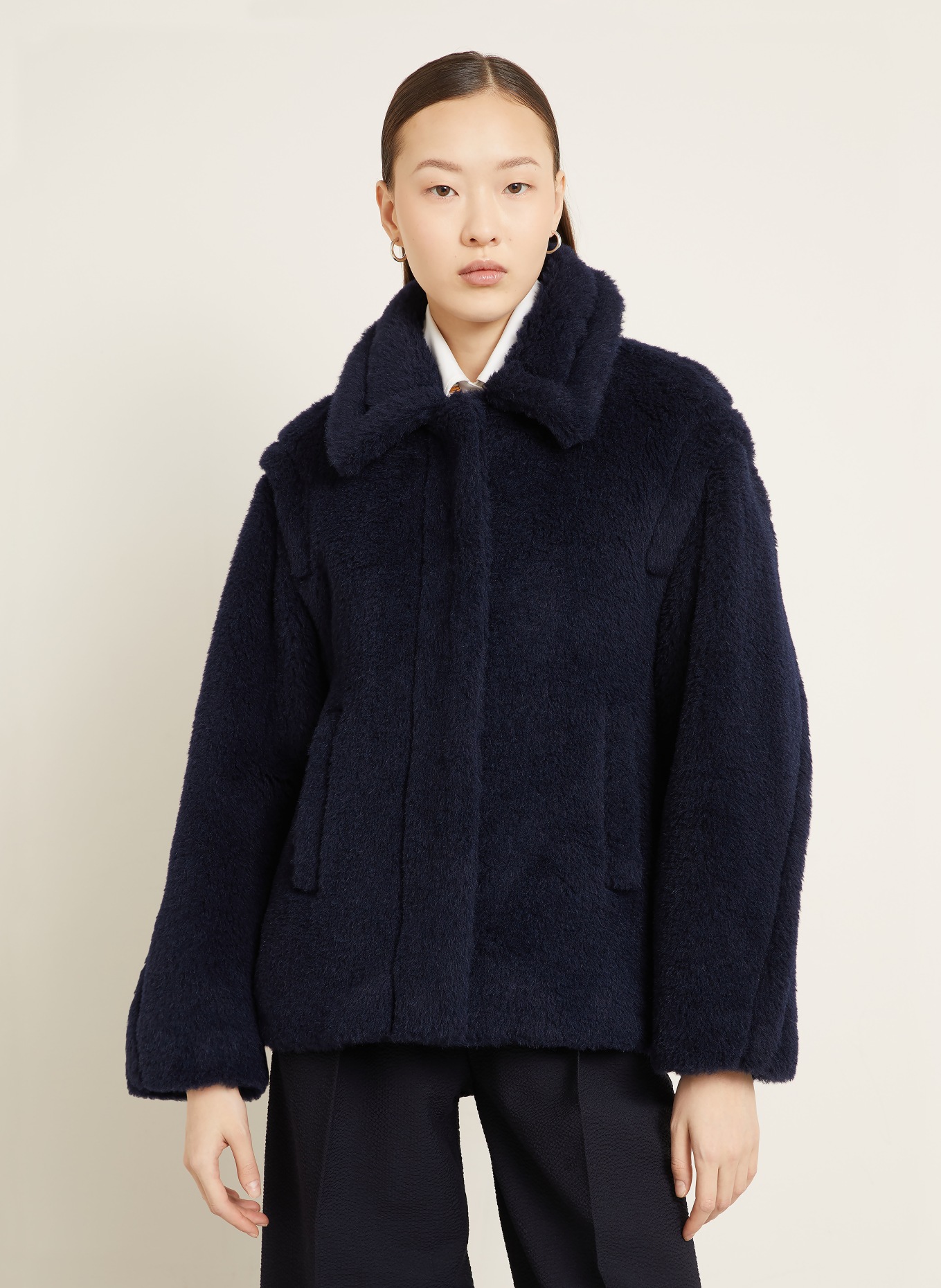 Max Mara Teddyfell-Jacke MXMFUGGITO mit Alpaka: DUNKELBLAU