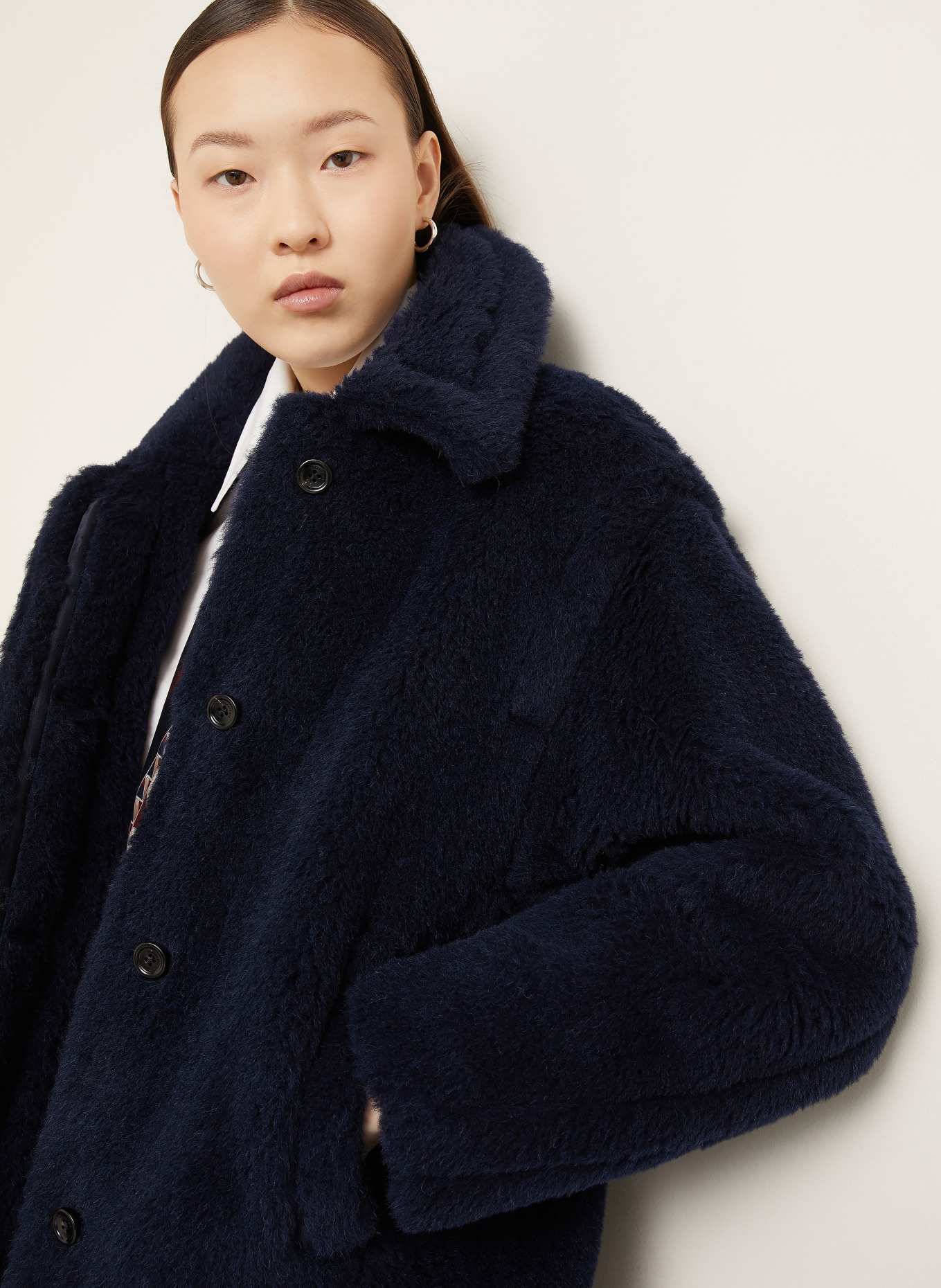 Max Mara Teddyfell-Jacke MXMFUGGITO mit Alpaka: DUNKELBLAU