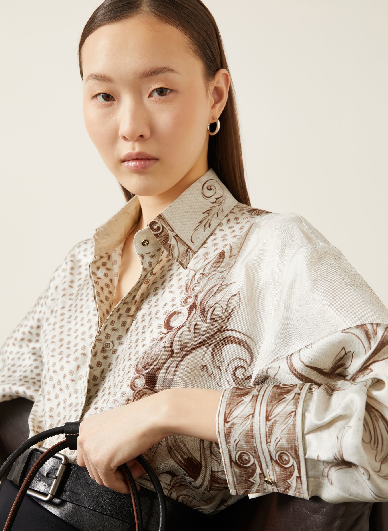 Max Mara Hemdbluse MXMGRADO aus Seide: ECRU / TAUPE