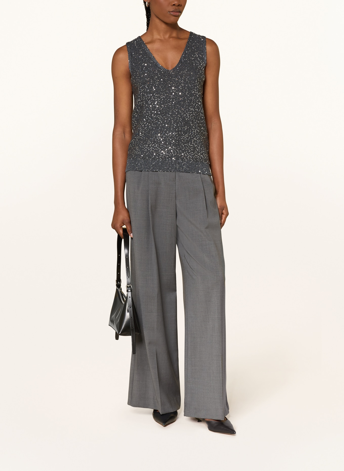 WEEKEND Max Mara TEMPO knit top with sequins: DARK GRAY